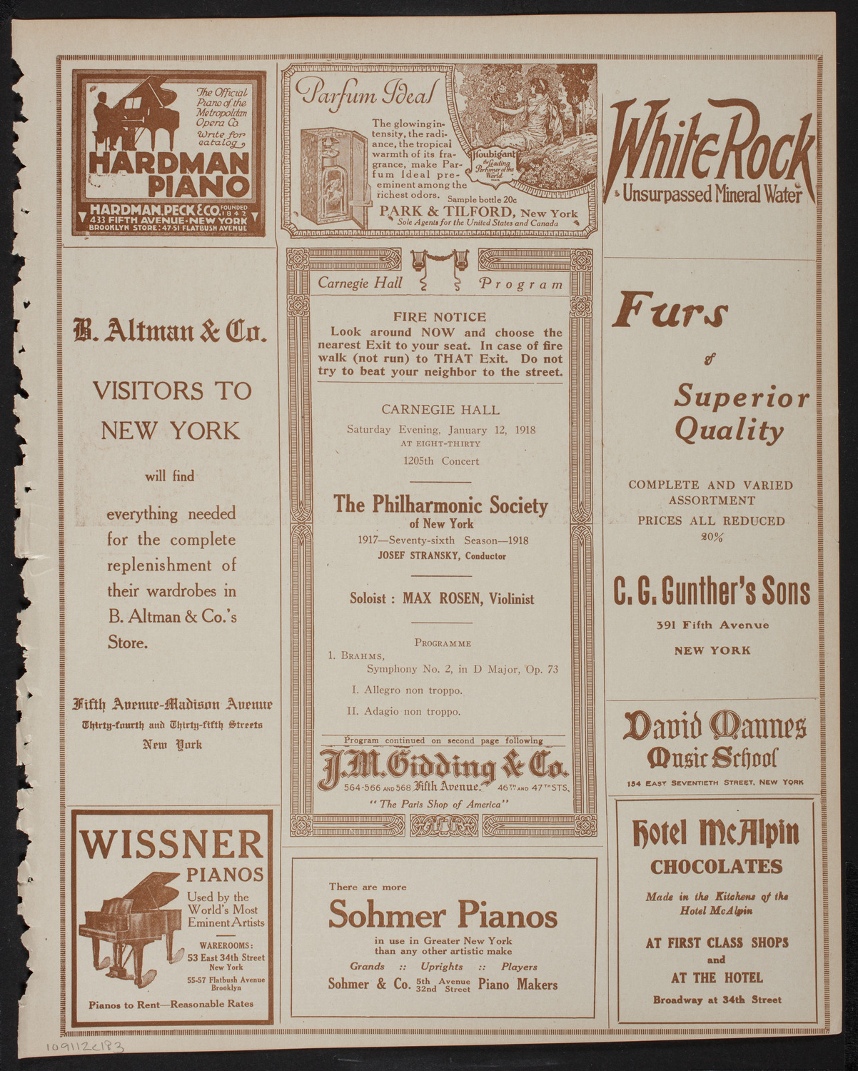 New York Philharmonic, January 12, 1918, program page 5