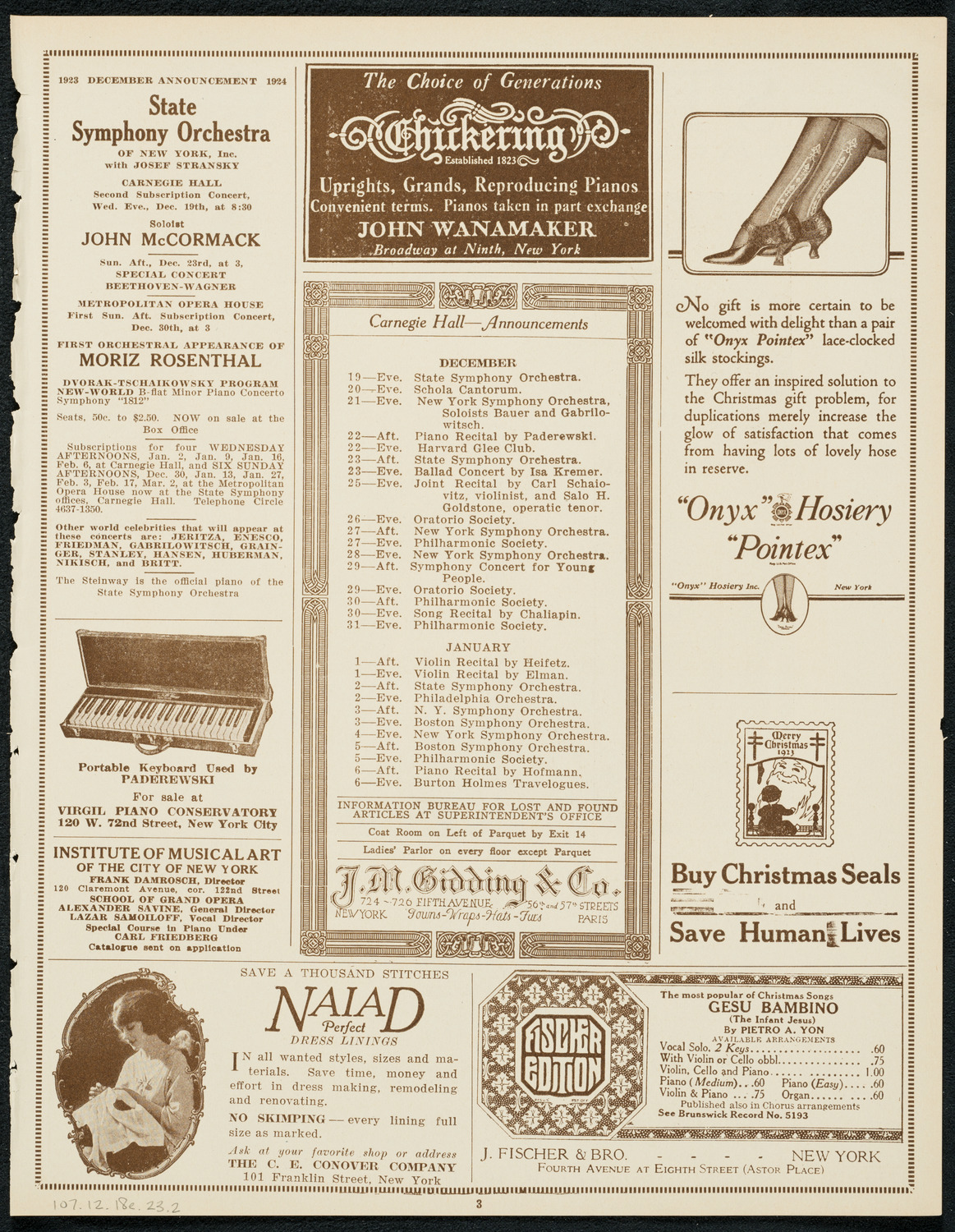 Philadelphia Orchestra, December 18, 1923, program page 3