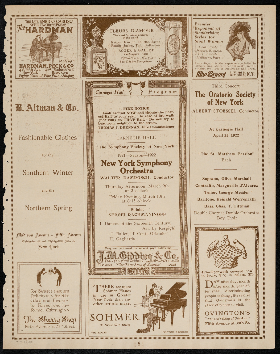 New York Symphony Orchestra, March 9, 1922, program page 5