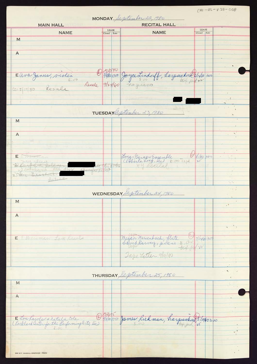 Carnegie Hall Booking Ledger, volume 26, page 8