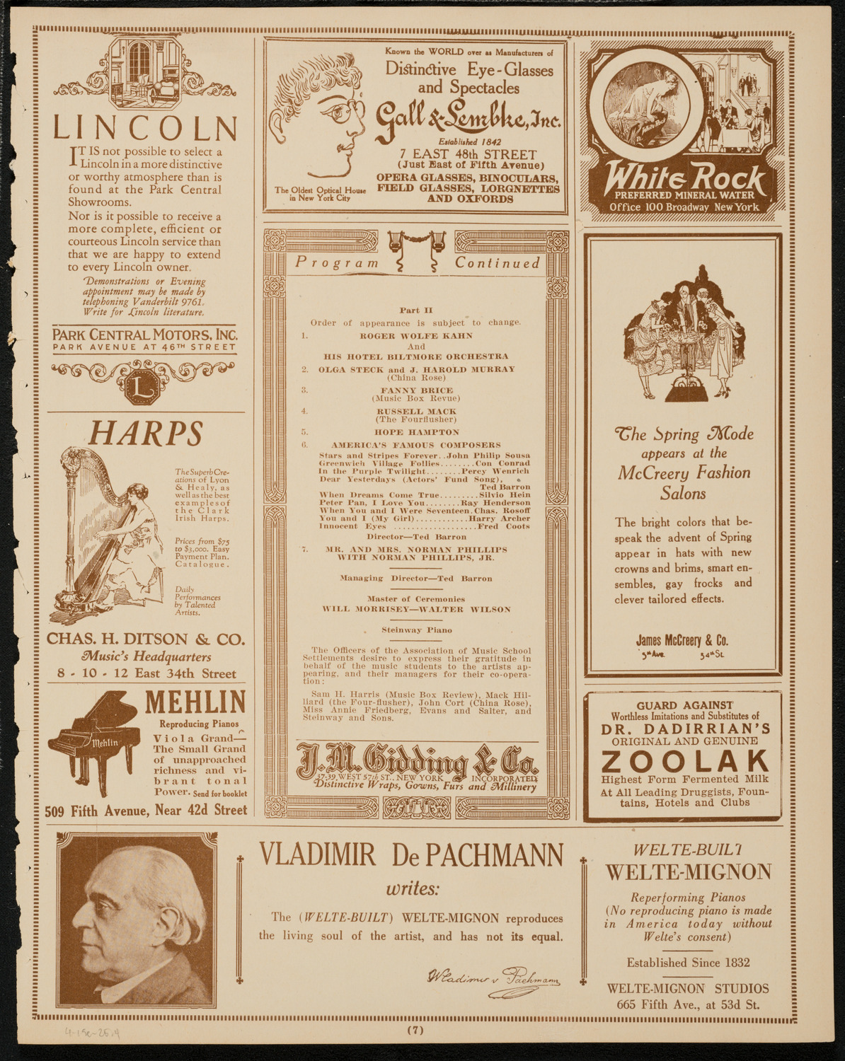 Benefit: Association of Music School Settlements, April 19, 1925, program page 7