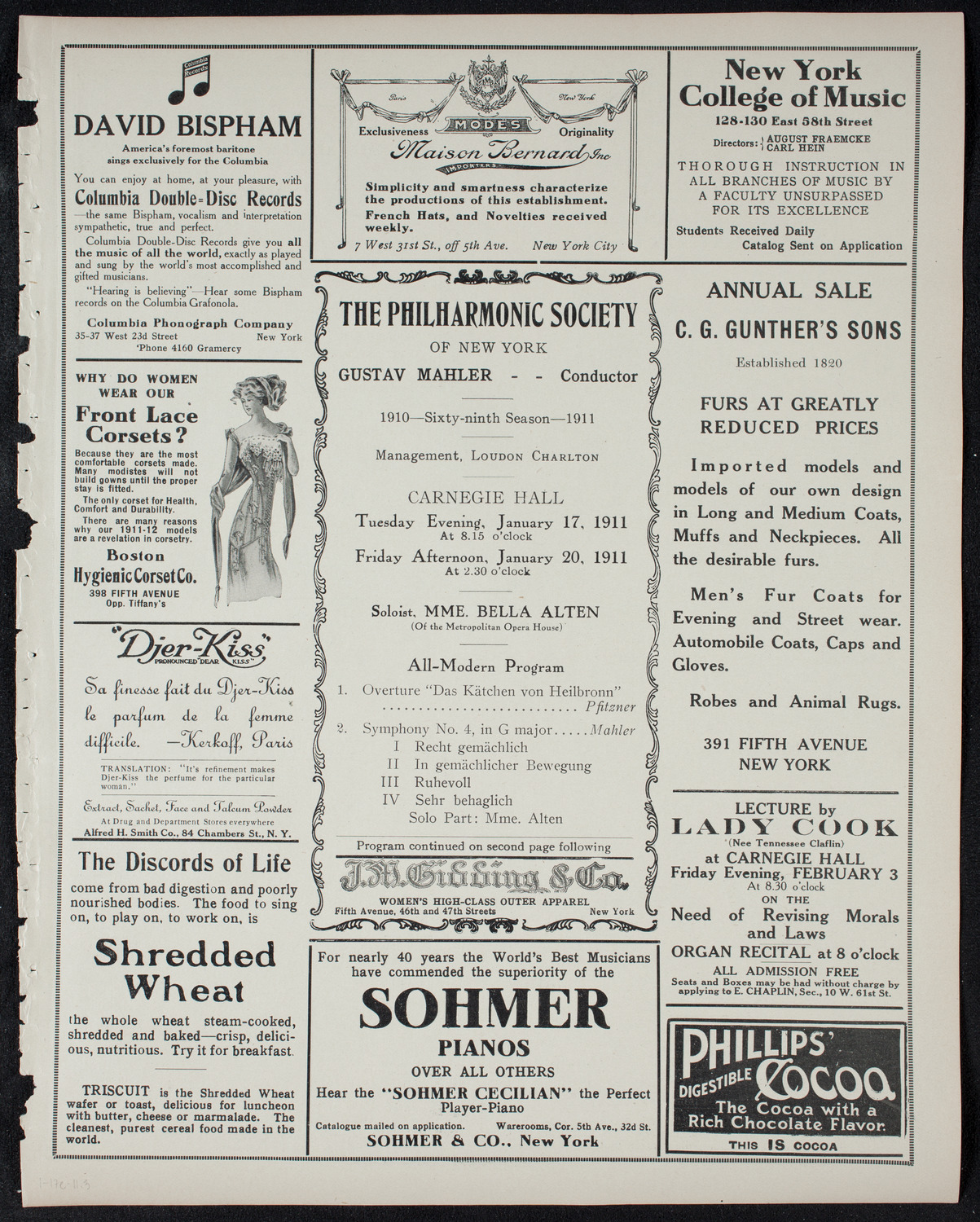 New York Philharmonic, January 17, 1911, program page 5