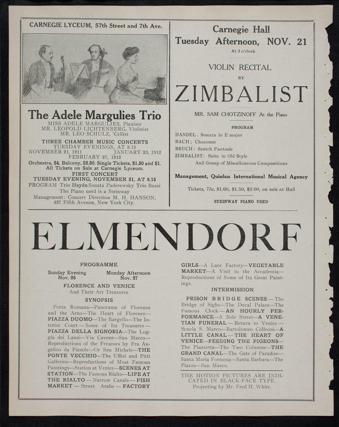 Elmendorf Lecture: Milan and the Italian Lakes, November 20, 1911, program page 10