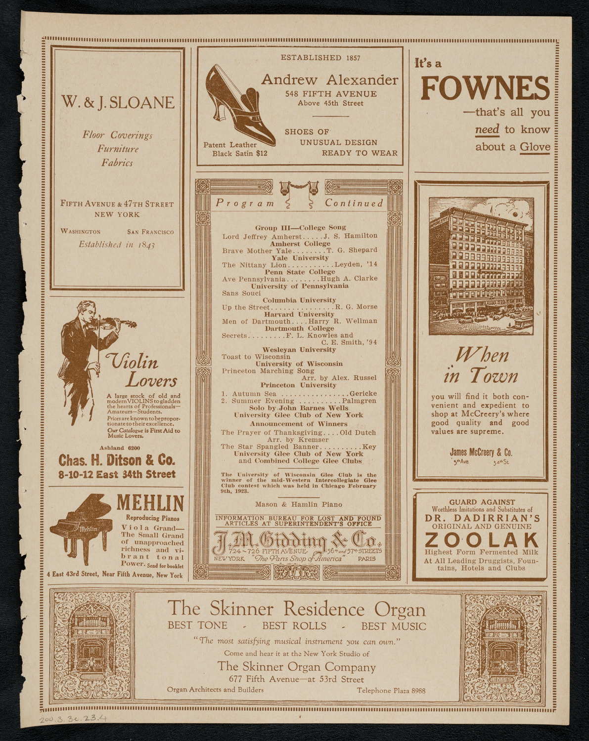 Intercollegiate Glee Club Contest, March 3, 1923, program page 7