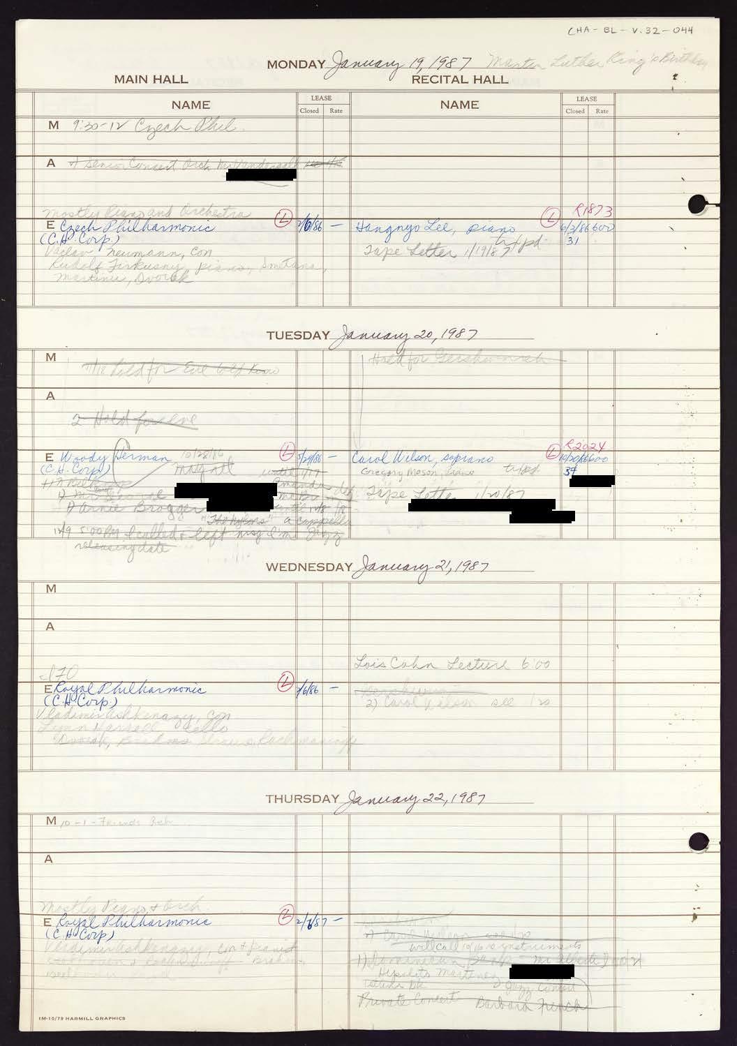 Carnegie Hall Booking Ledger, volume 32, page 44