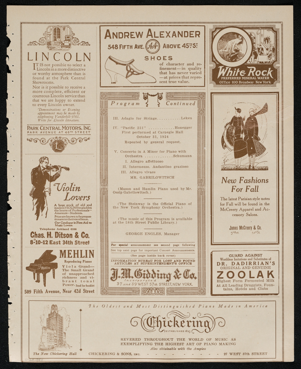 New York Symphony Orchestra, November 6, 1924, program page 7