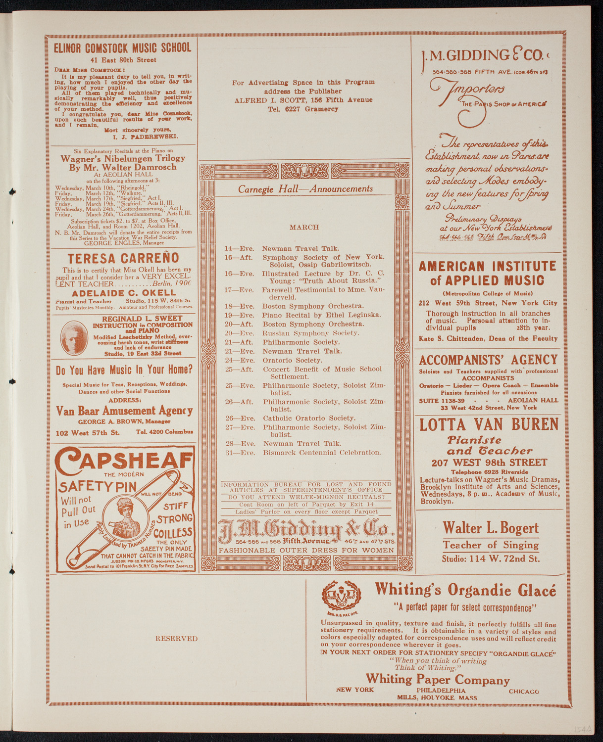 John McCormack, Tenor, March 14, 1915, program page 3