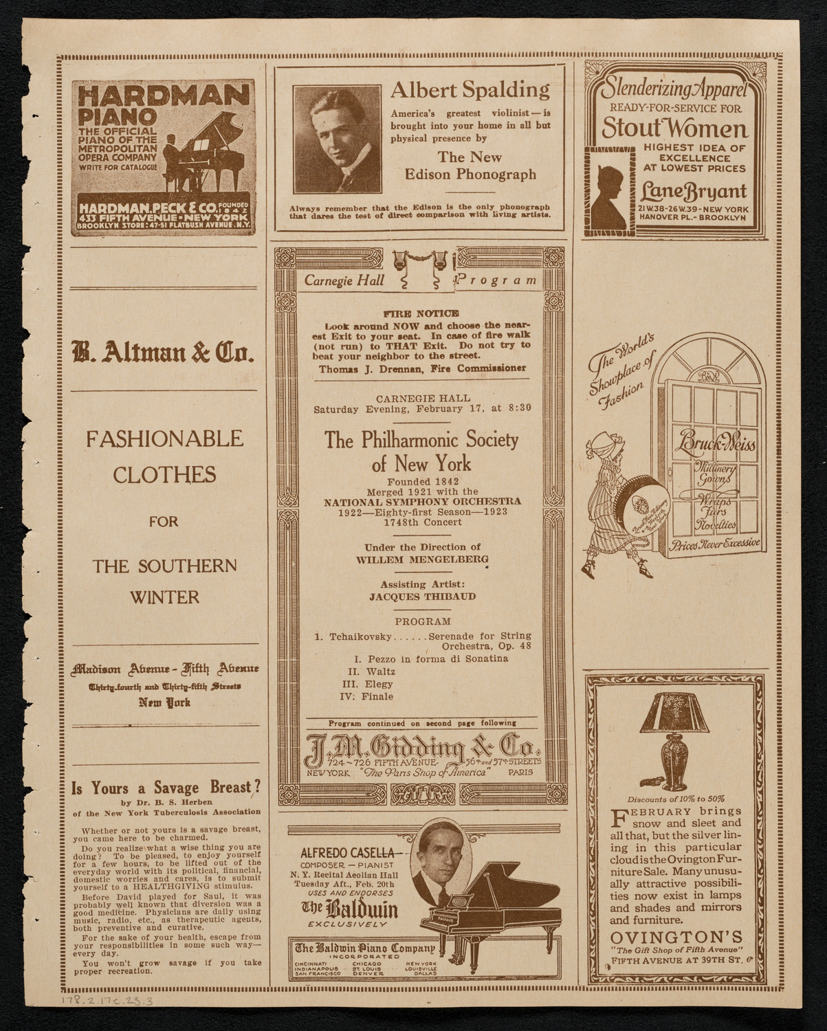 New York Philharmonic, February 17, 1923, program page 5