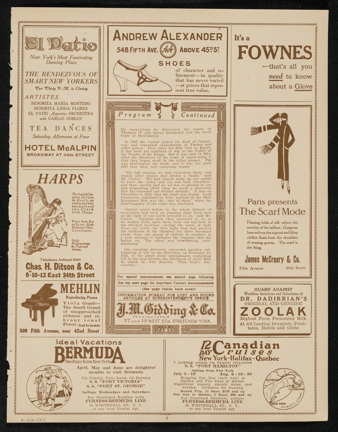 Lecture by Howard Carter, April 27, 1924, program page 7