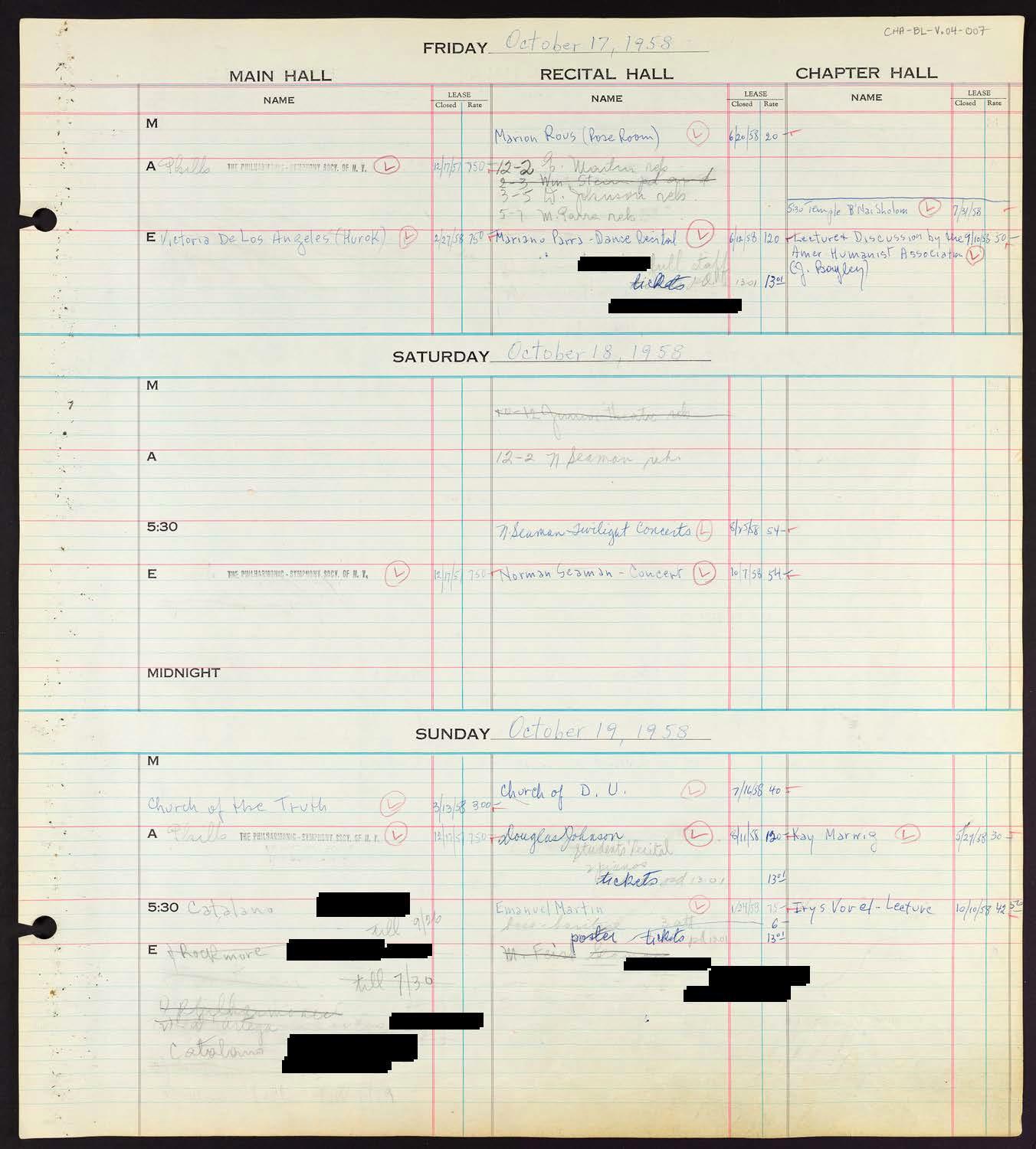 Carnegie Hall Booking Ledger, volume 4, page 7