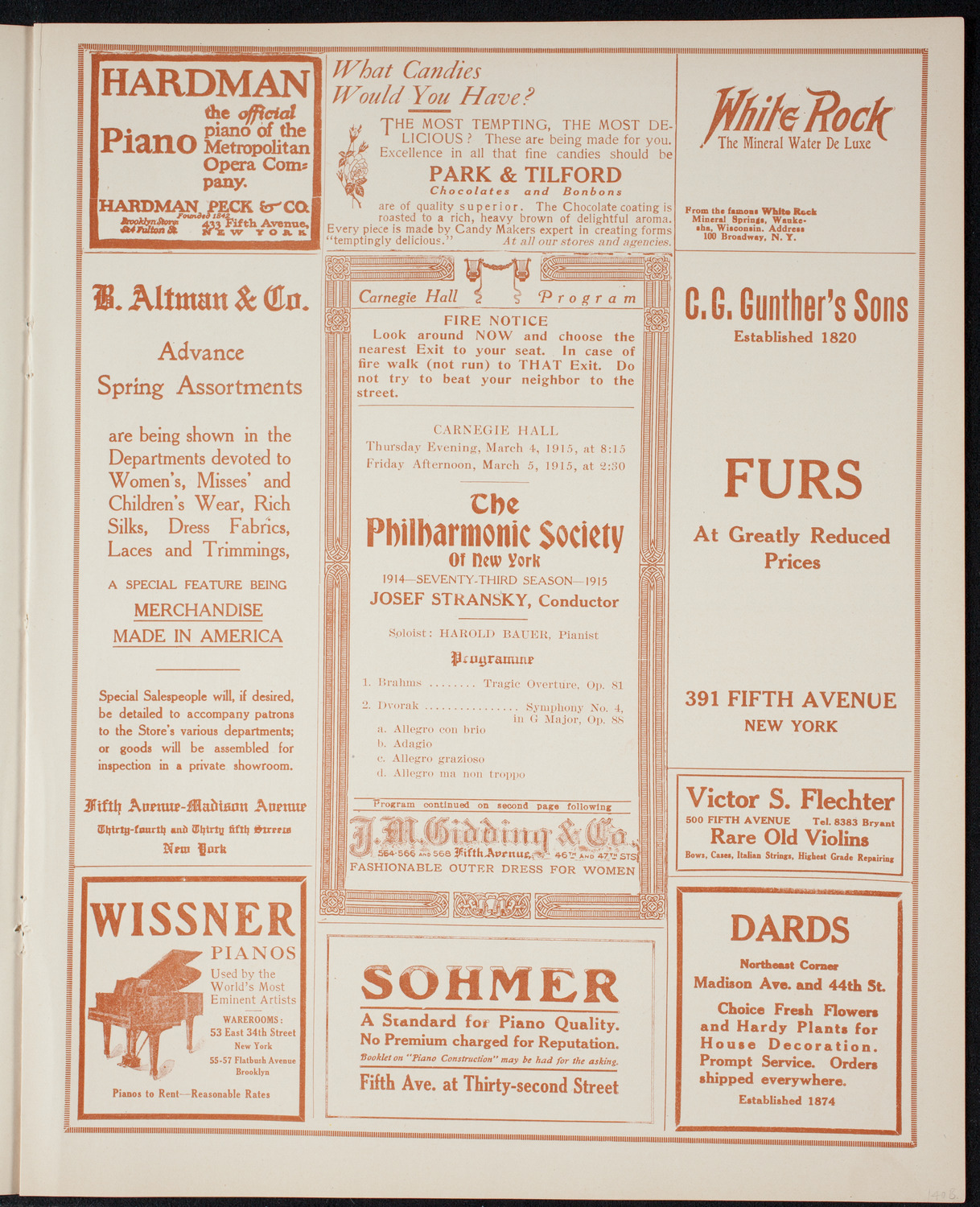 New York Philharmonic, March 4, 1915, program page 5