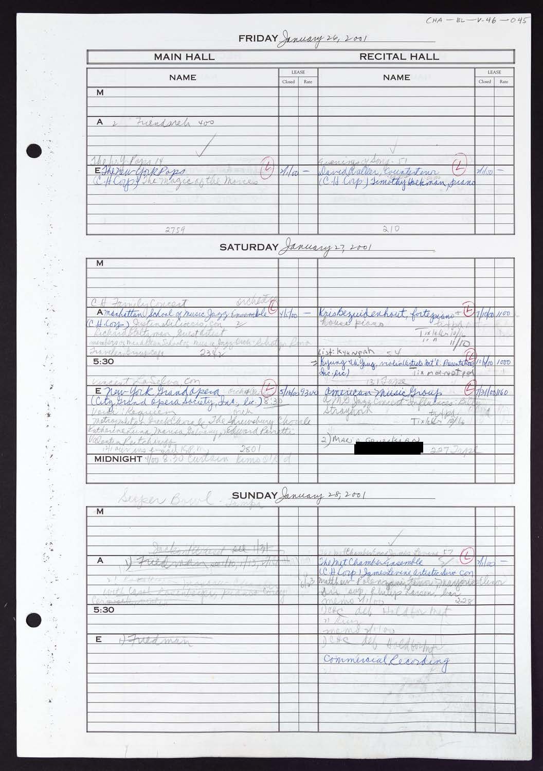 Carnegie Hall Booking Ledger, volume 46, page 45