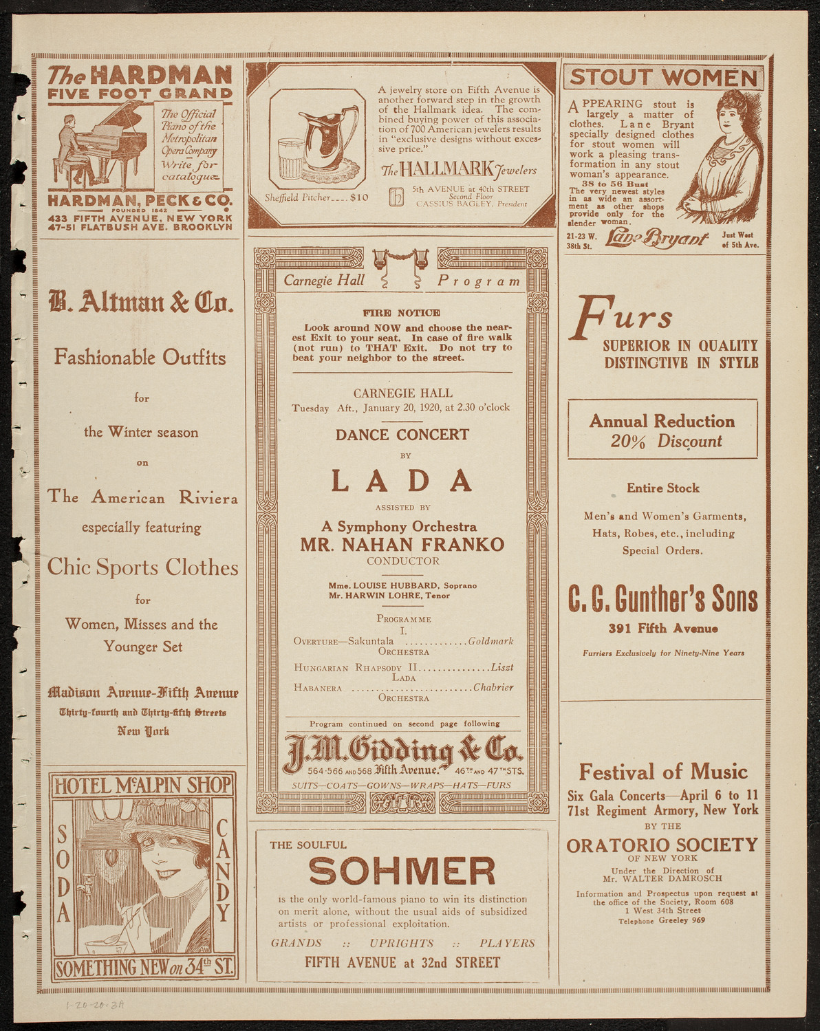 Lada (Concert Dancer) with Symphony Orchestra, January 20, 1920, program page 5