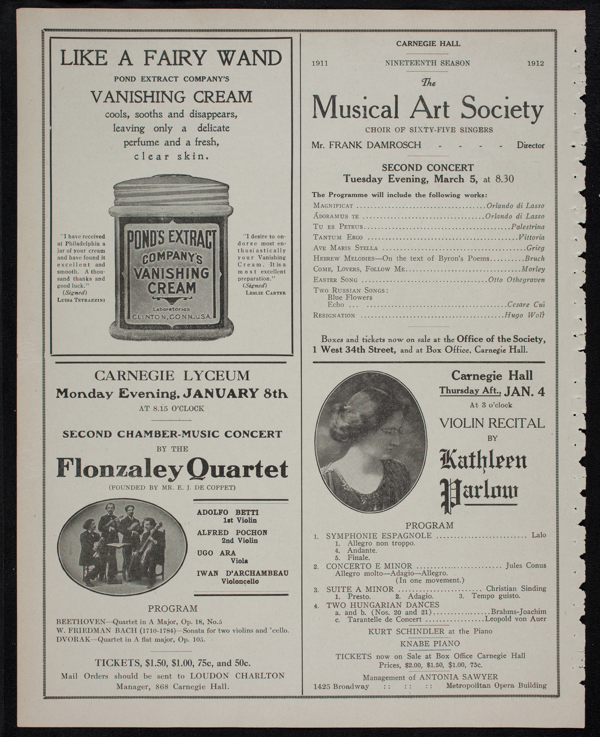 New Year's Concert, December 31, 1911, program page 8