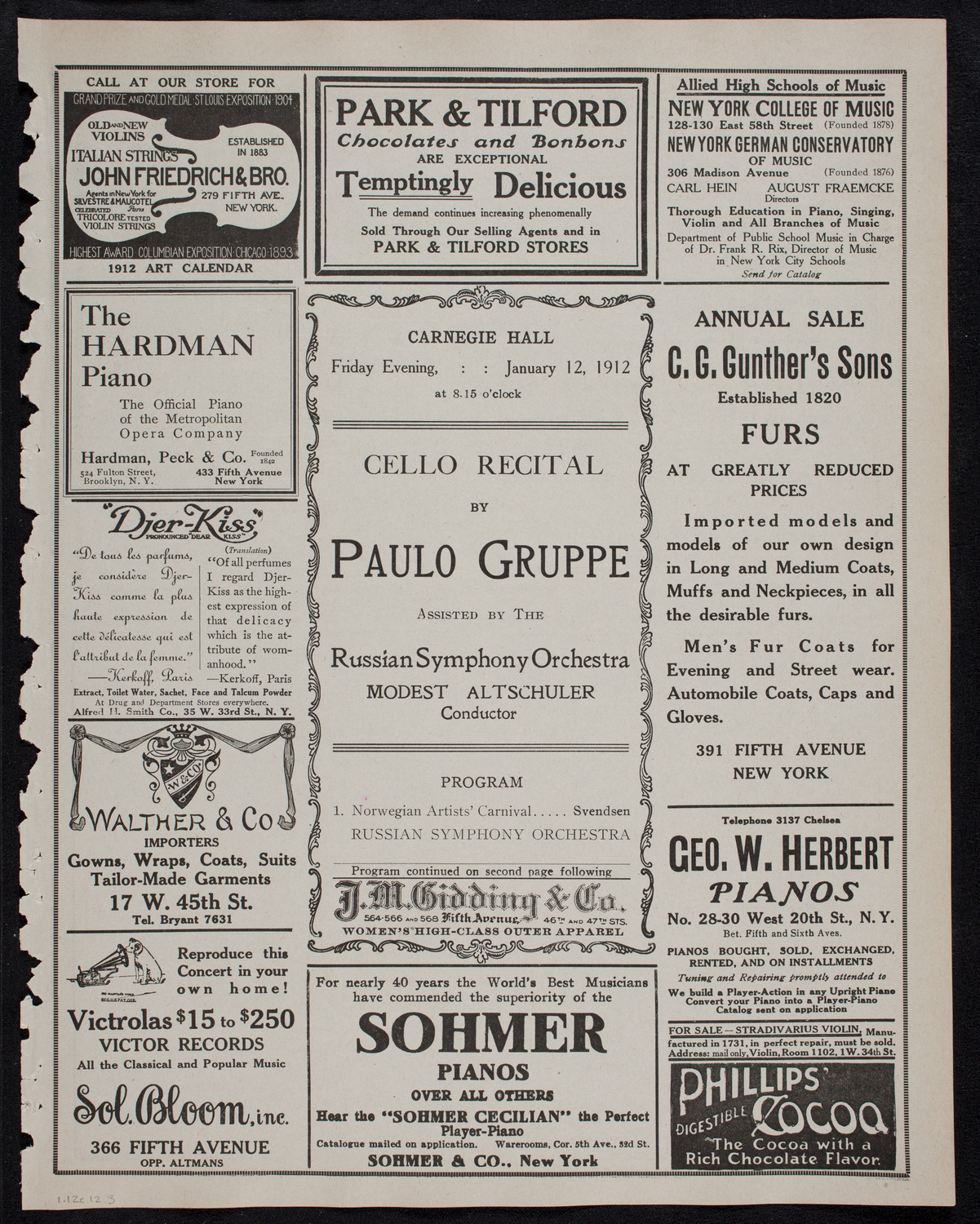 Paulo Gruppe with the Russian Symphony Orchestra, January 12, 1912, program page 5