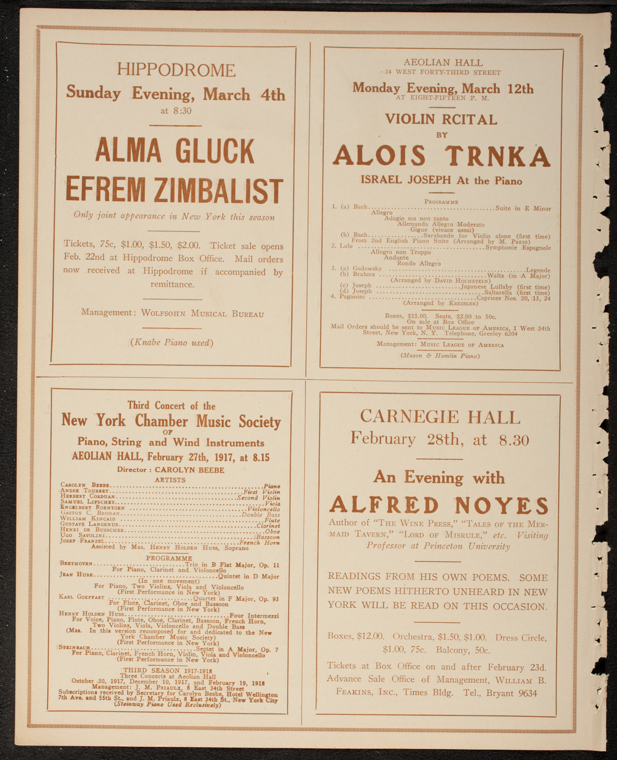 Maria Barrientos and Eugène Ysaÿe, February 20, 1917, program page 10