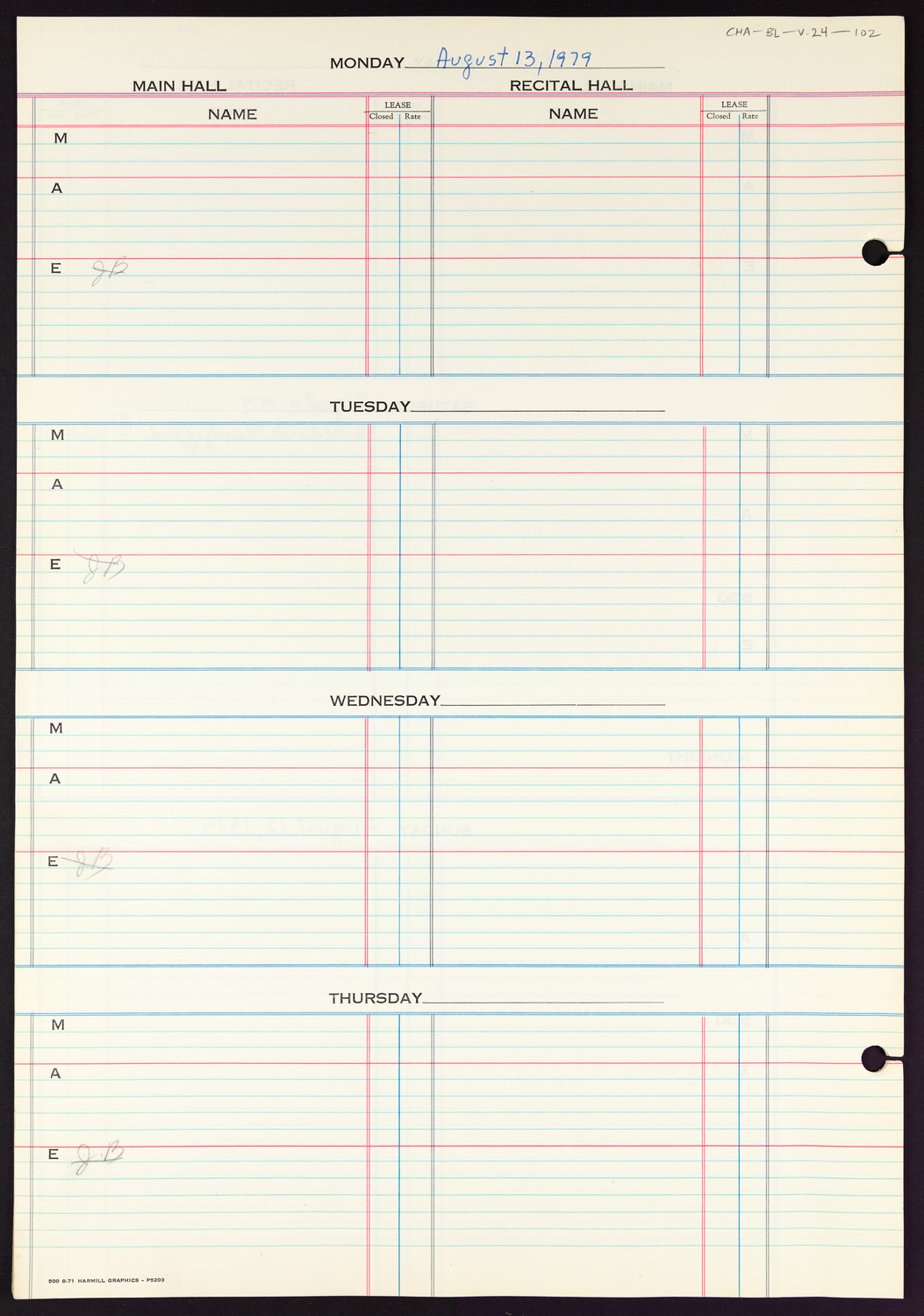 Carnegie Hall Booking Ledger, volume 24, page 102