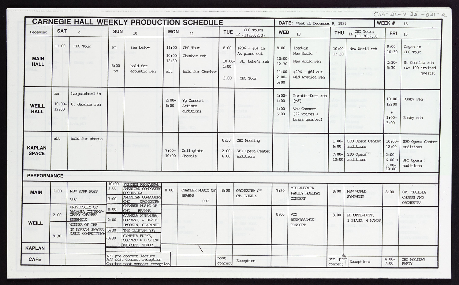 Carnegie Hall Booking Ledger, volume 35, page 31a