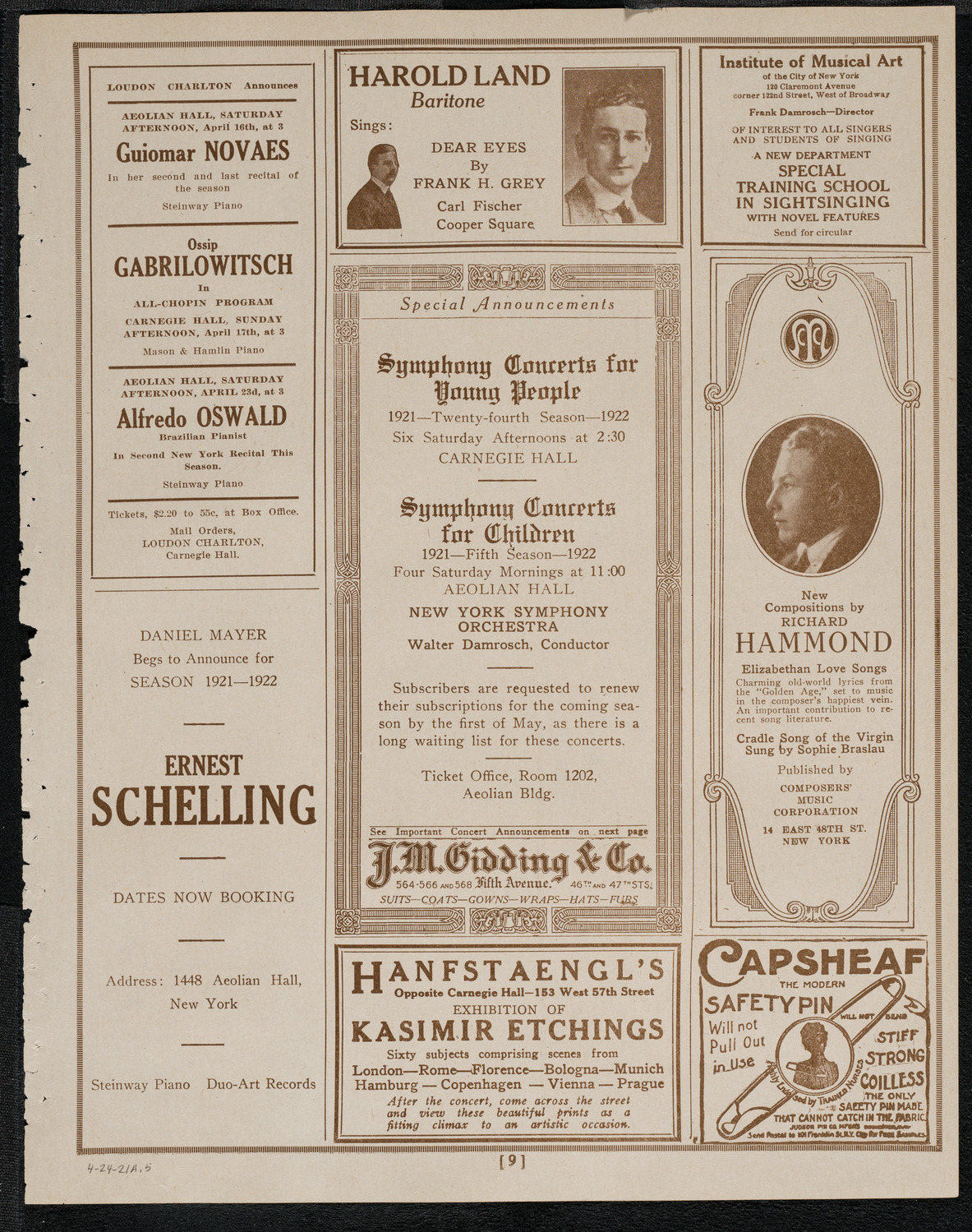 Swedish Glee Club of Brooklyn, April 24, 1921, program page 9