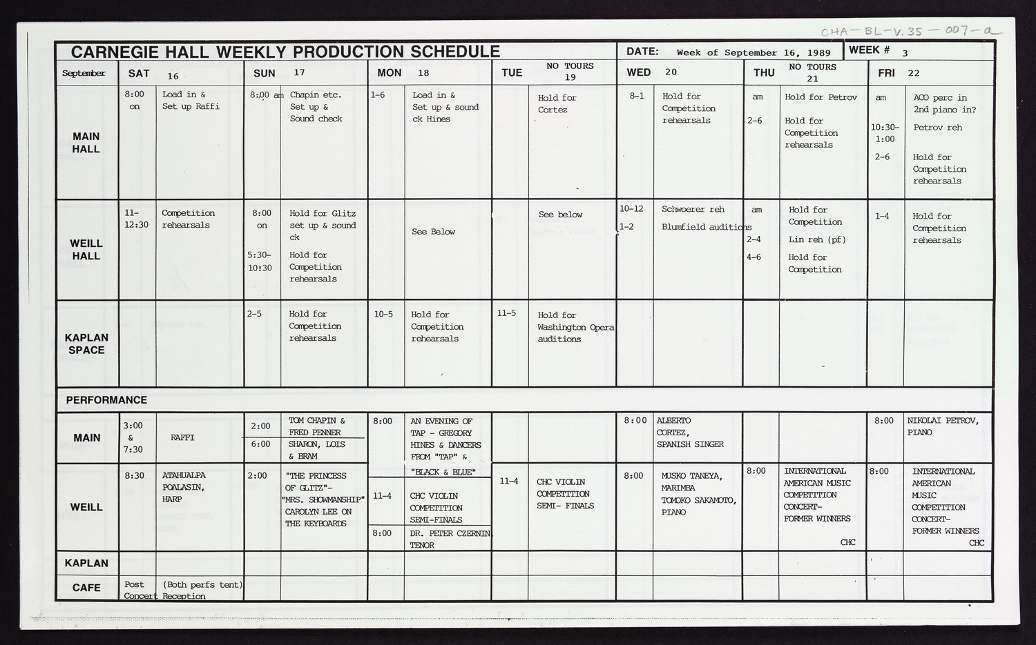 Carnegie Hall Booking Ledger, volume 35, page 7a