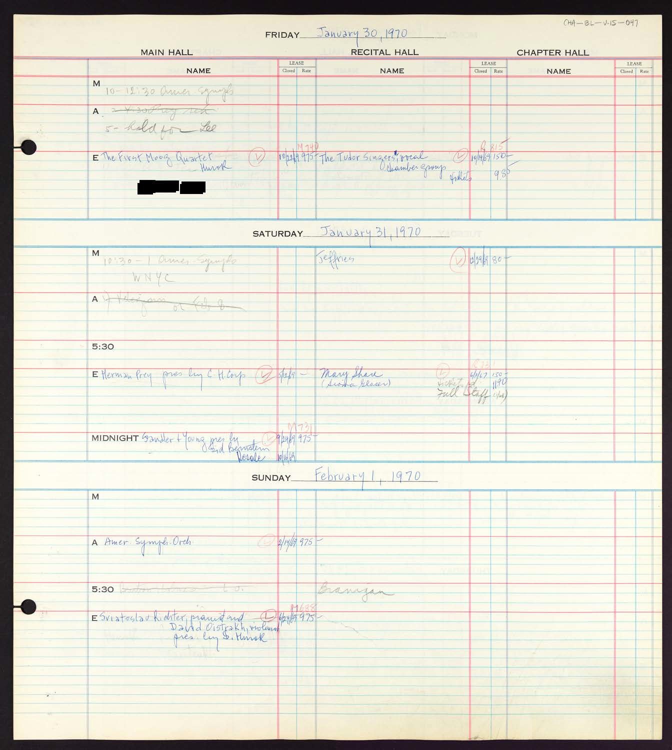 Carnegie Hall Booking Ledger, volume 15, page 47