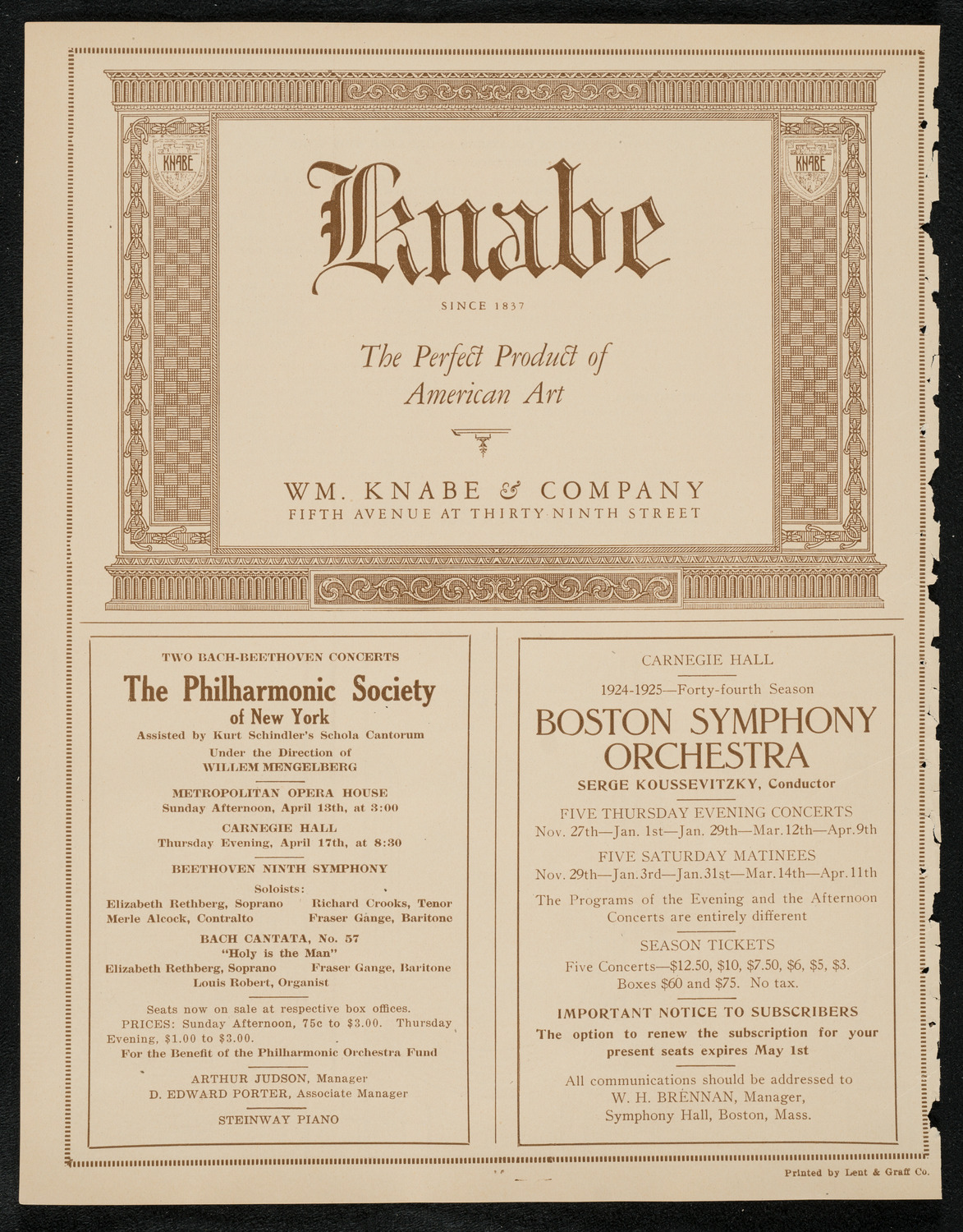 Efrem Zimbalist, Violin, April 13, 1924, program page 12