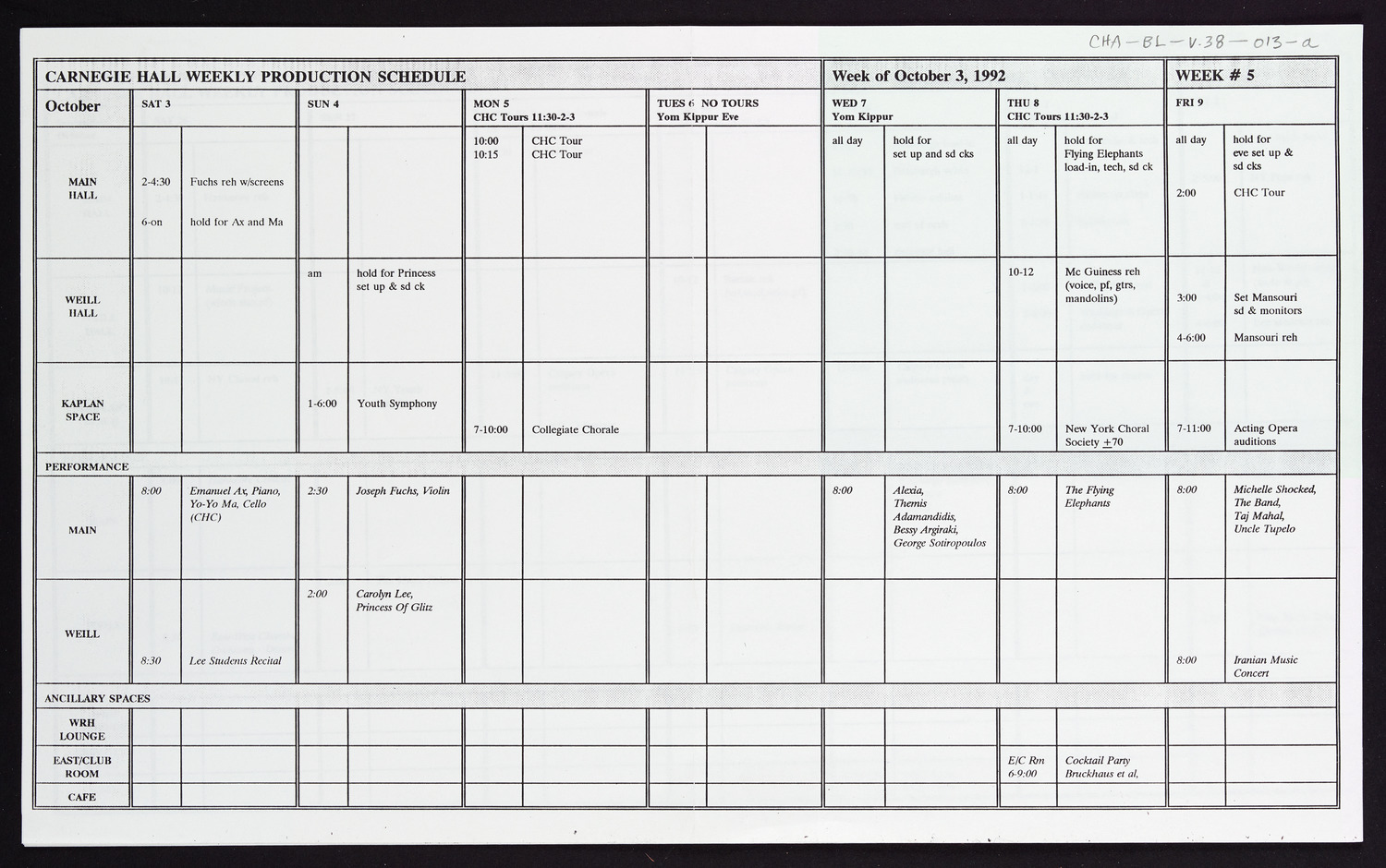 Carnegie Hall Booking Ledger, volume 38, page 13a