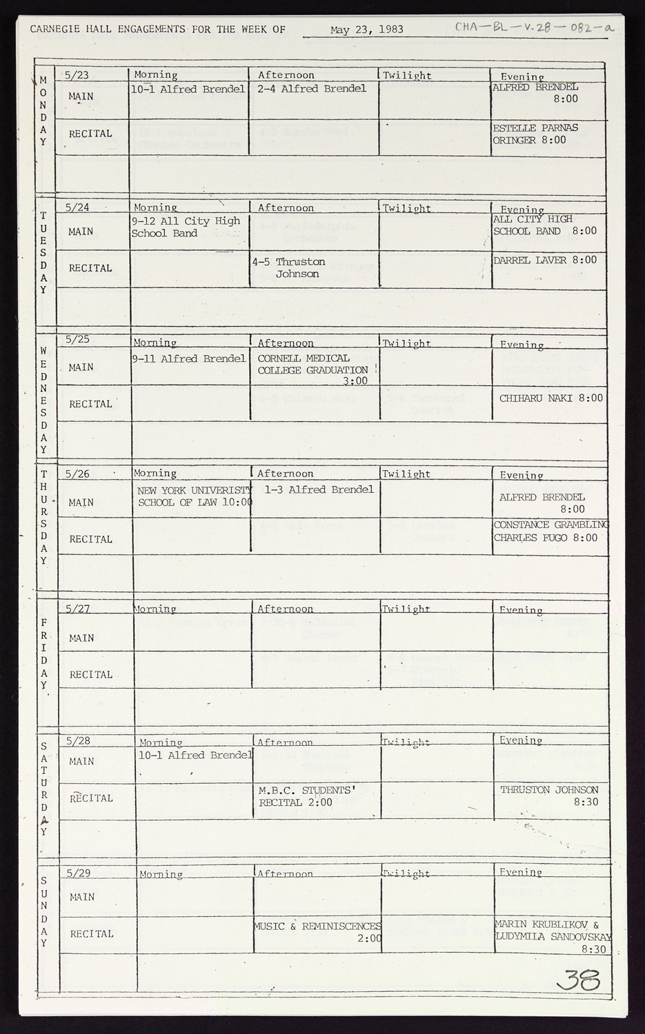 Carnegie Hall Booking Ledger, volume 28, page 82a