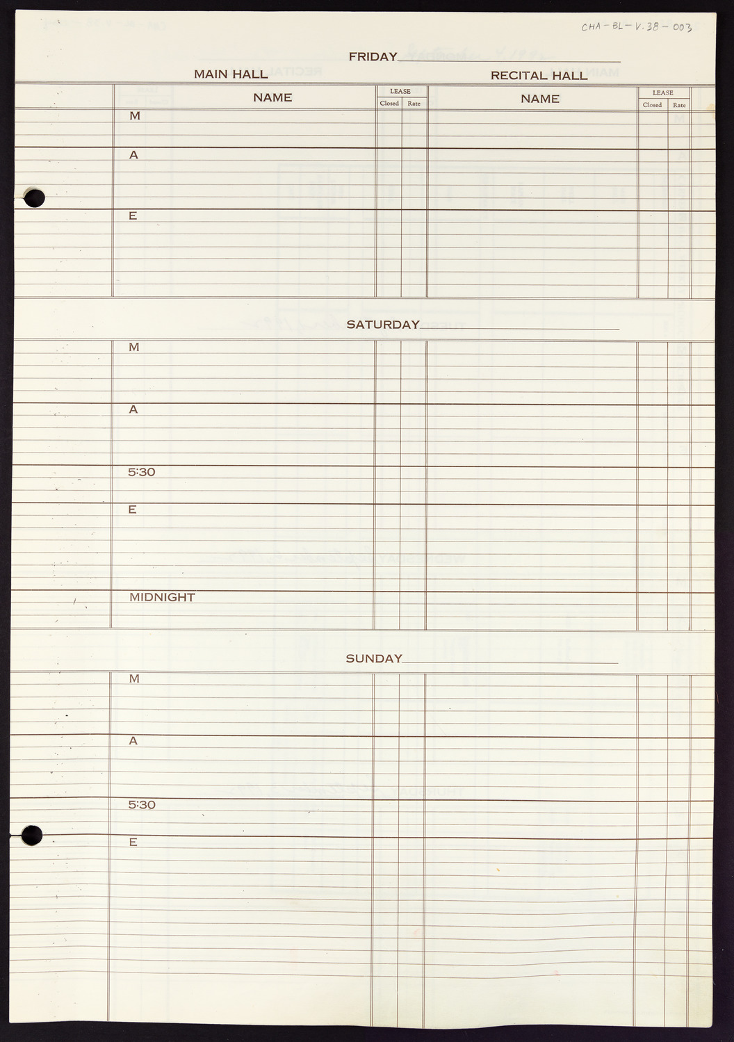 Carnegie Hall Booking Ledger, volume 38, page 3