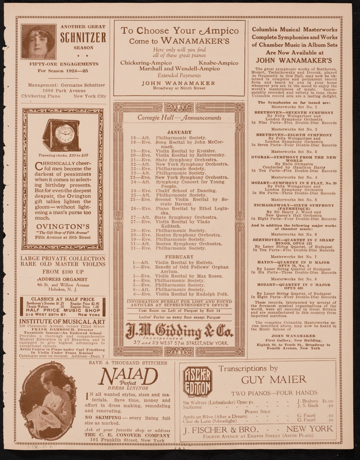 New York Philharmonic, January 17, 1925, program page 3