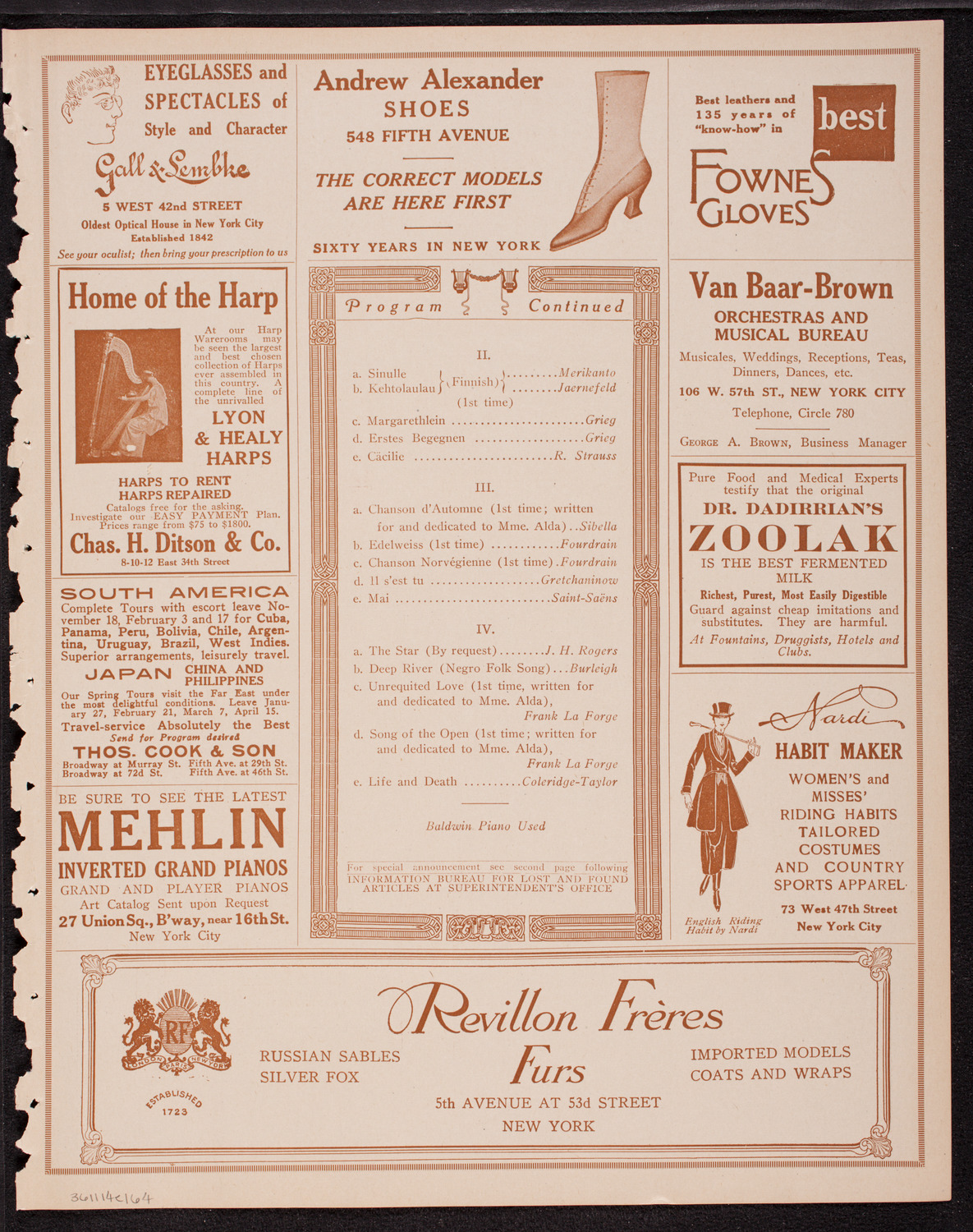 Frances Alda, Soprano, November 14, 1916, program page 7