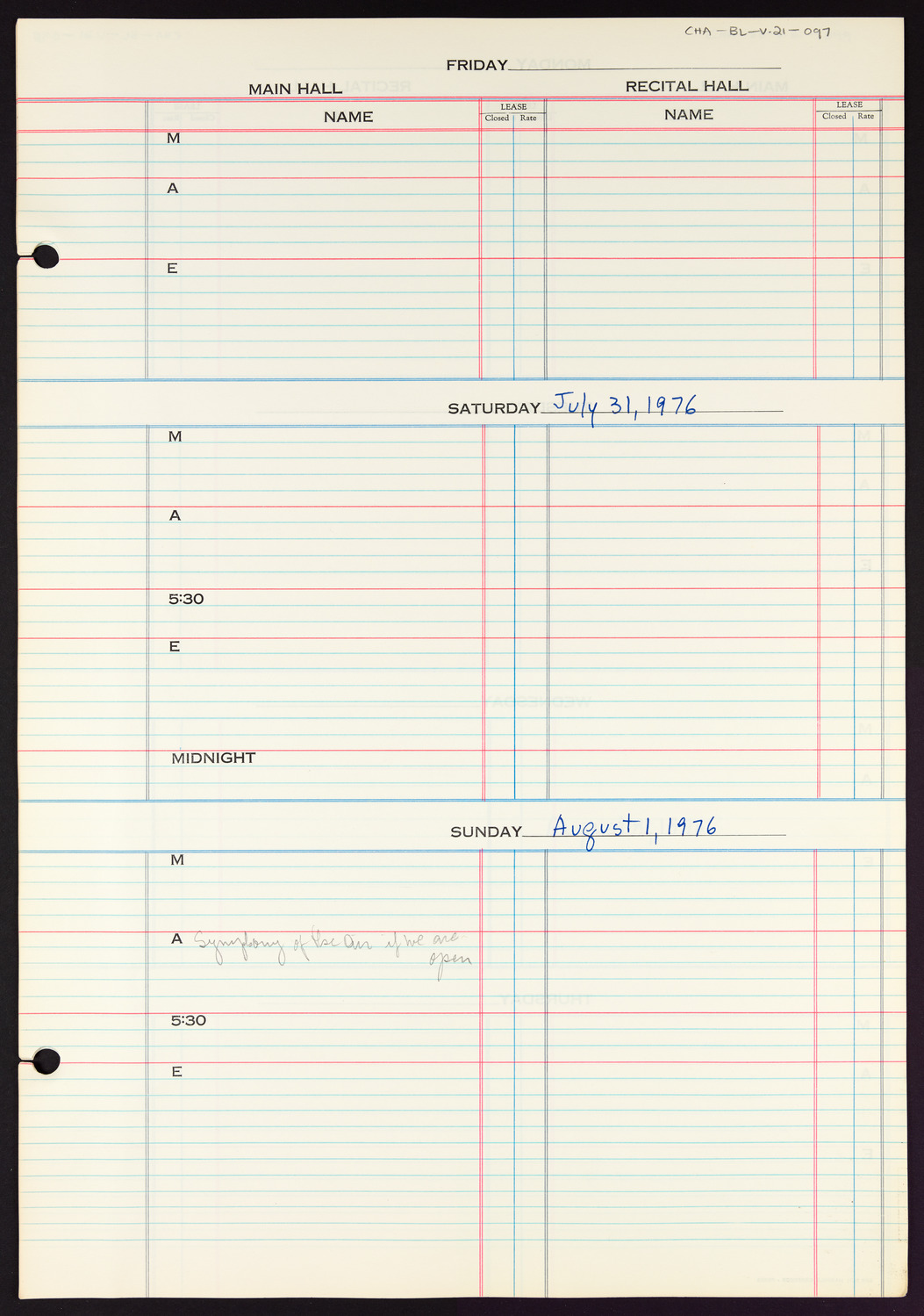 Carnegie Hall Booking Ledger, volume 21, page 97