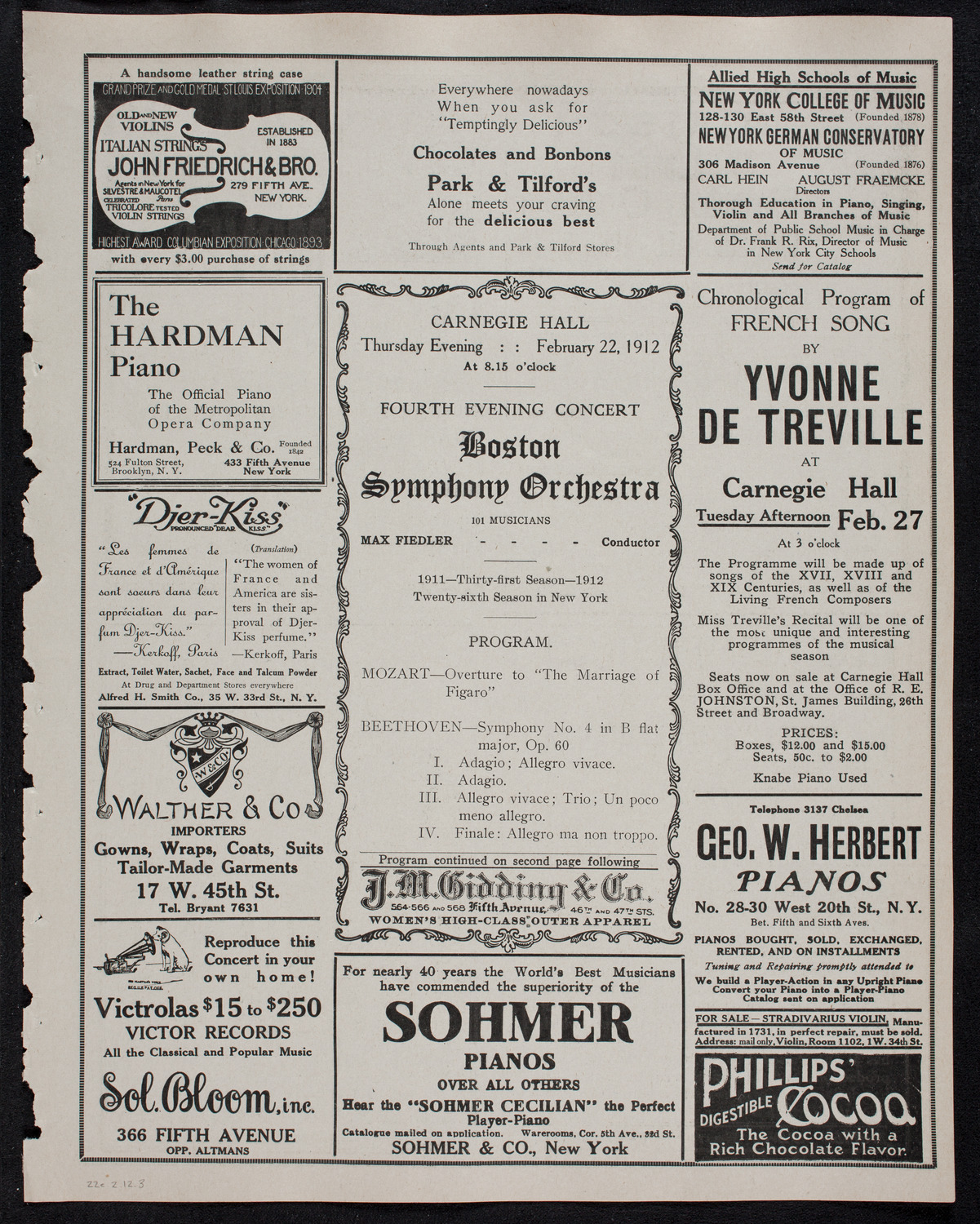 Boston Symphony Orchestra, February 22, 1912, program page 5