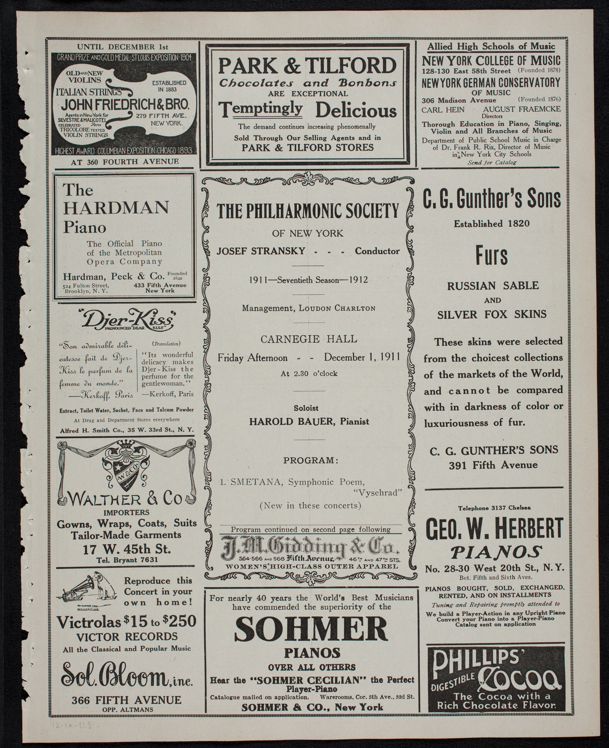 New York Philharmonic, December 1, 1911, program page 5