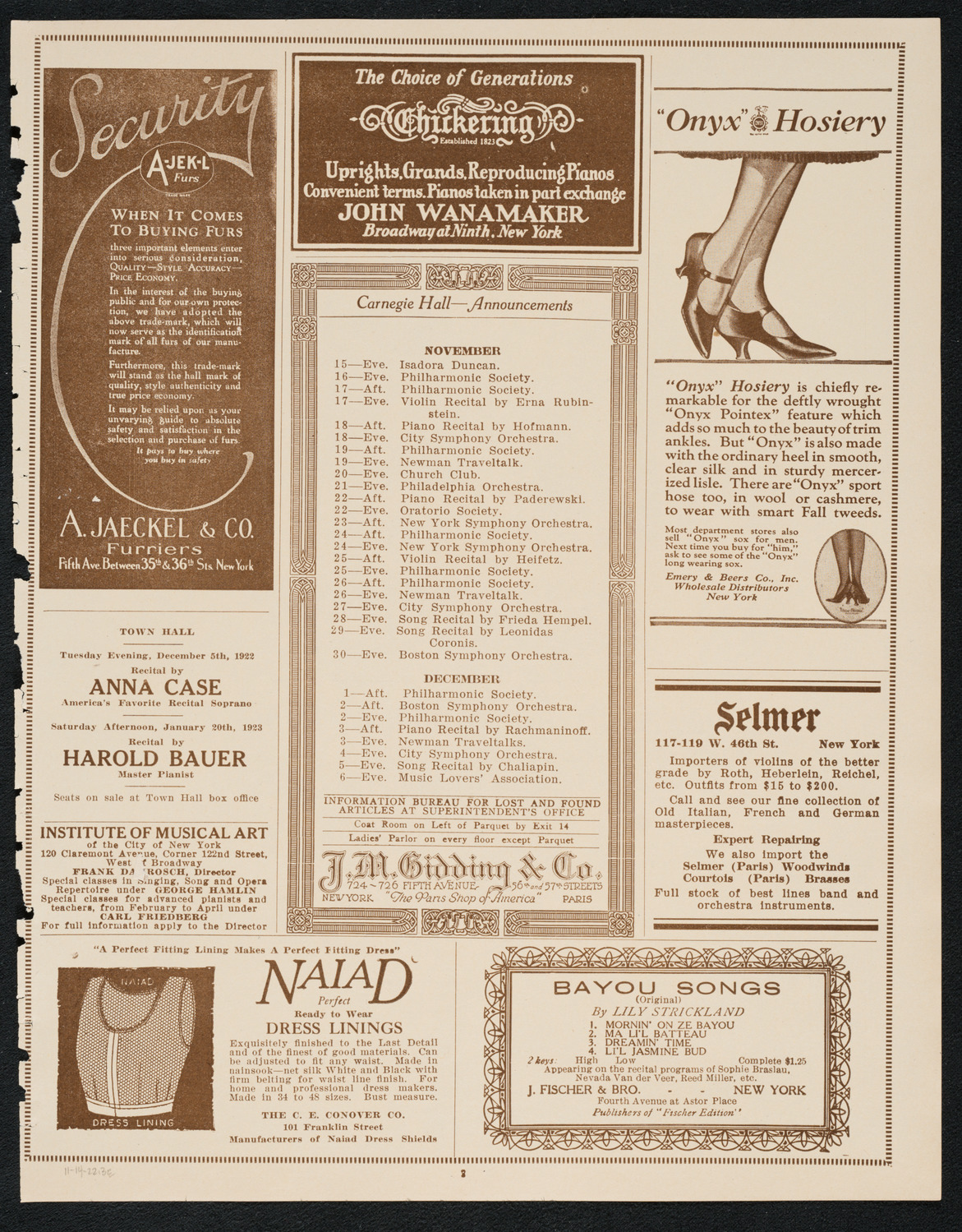 Isadora Duncan, Dancer, with Russian Symphony Orchestra, November 14, 1922, program page 3