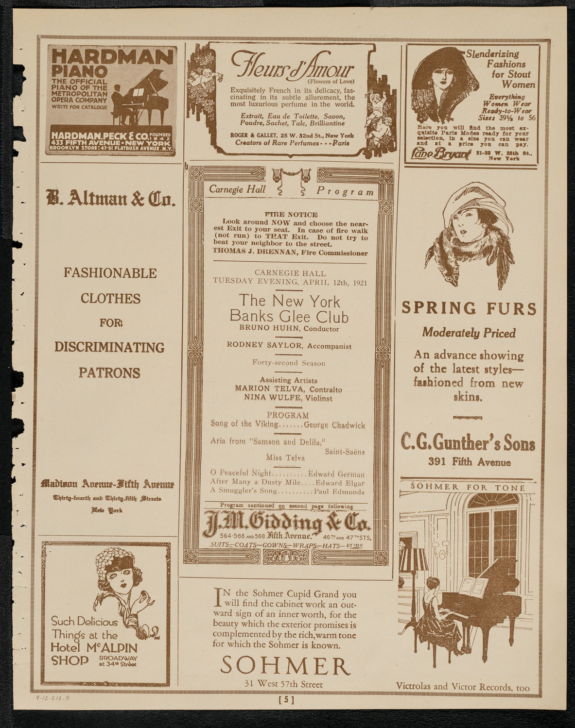 New York Banks' Glee Club, April 12, 1921, program page 5