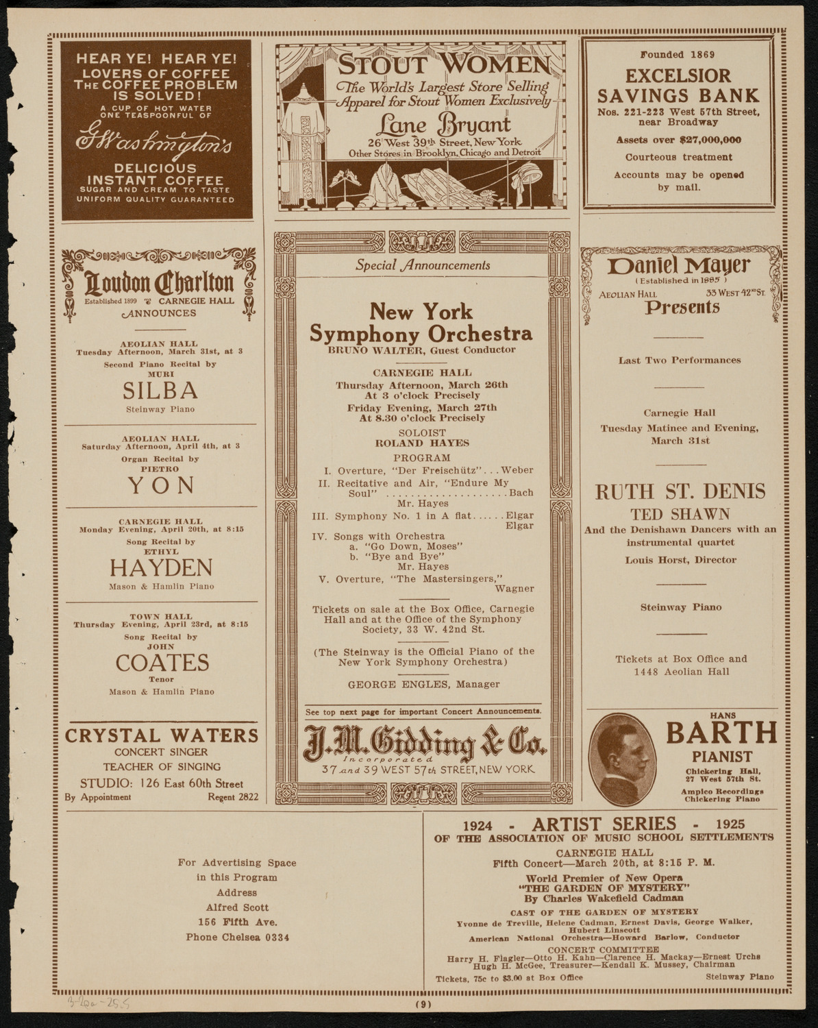 New York Philharmonic, March 20, 1925, program page 9