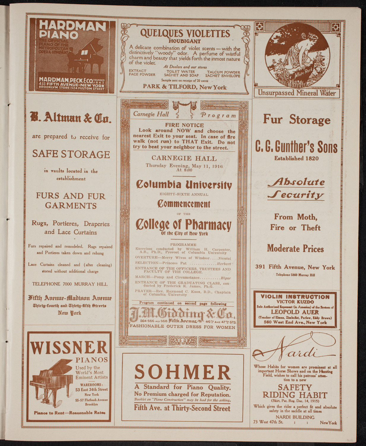 Graduation: Columbia University College of Pharmacy, May 11, 1916, program page 5