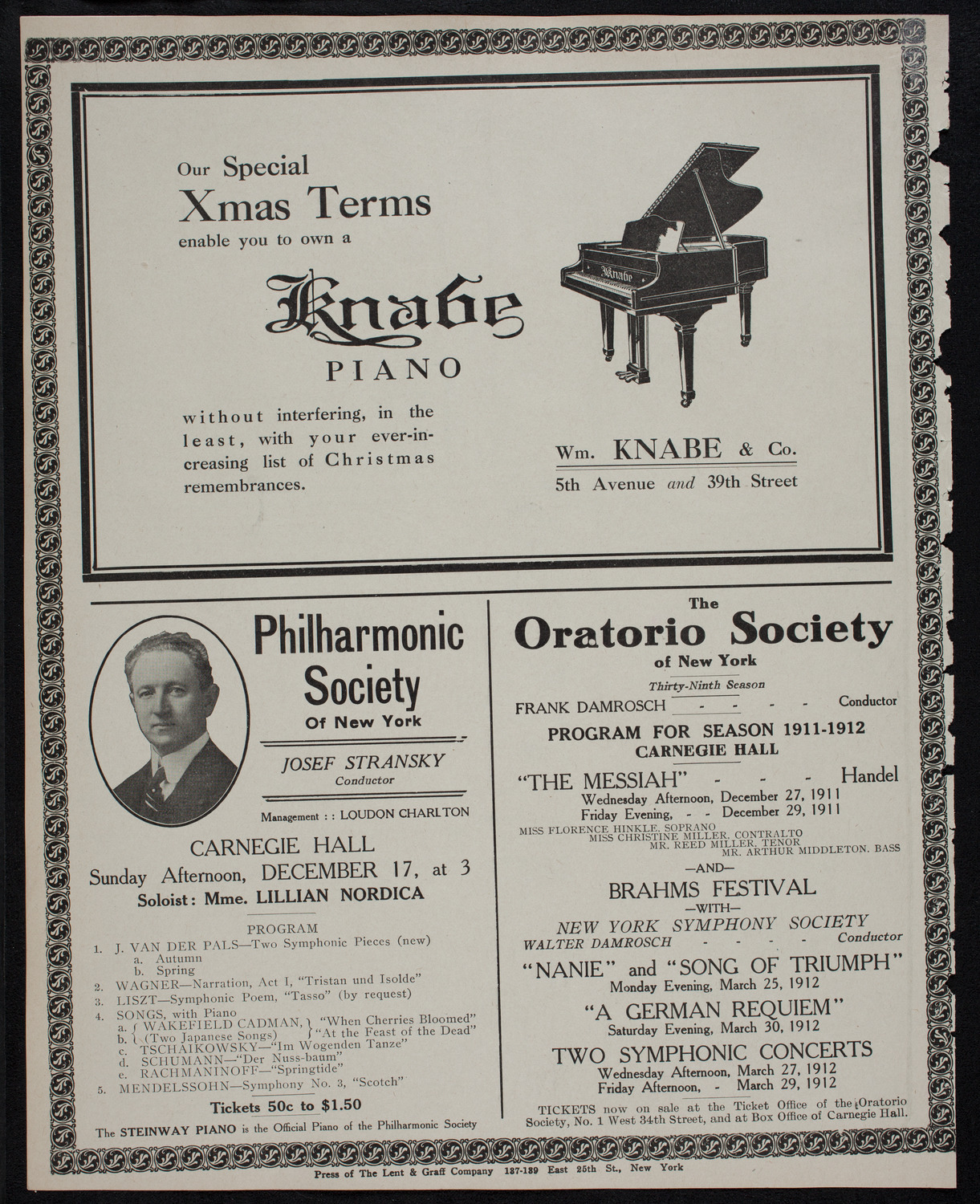 New York Philharmonic, December 15, 1911, program page 12