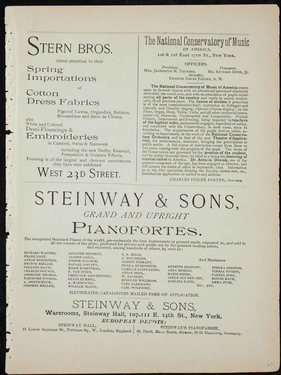 Benefit: German Hospital and Dispensary, January 21, 1892, program page 7