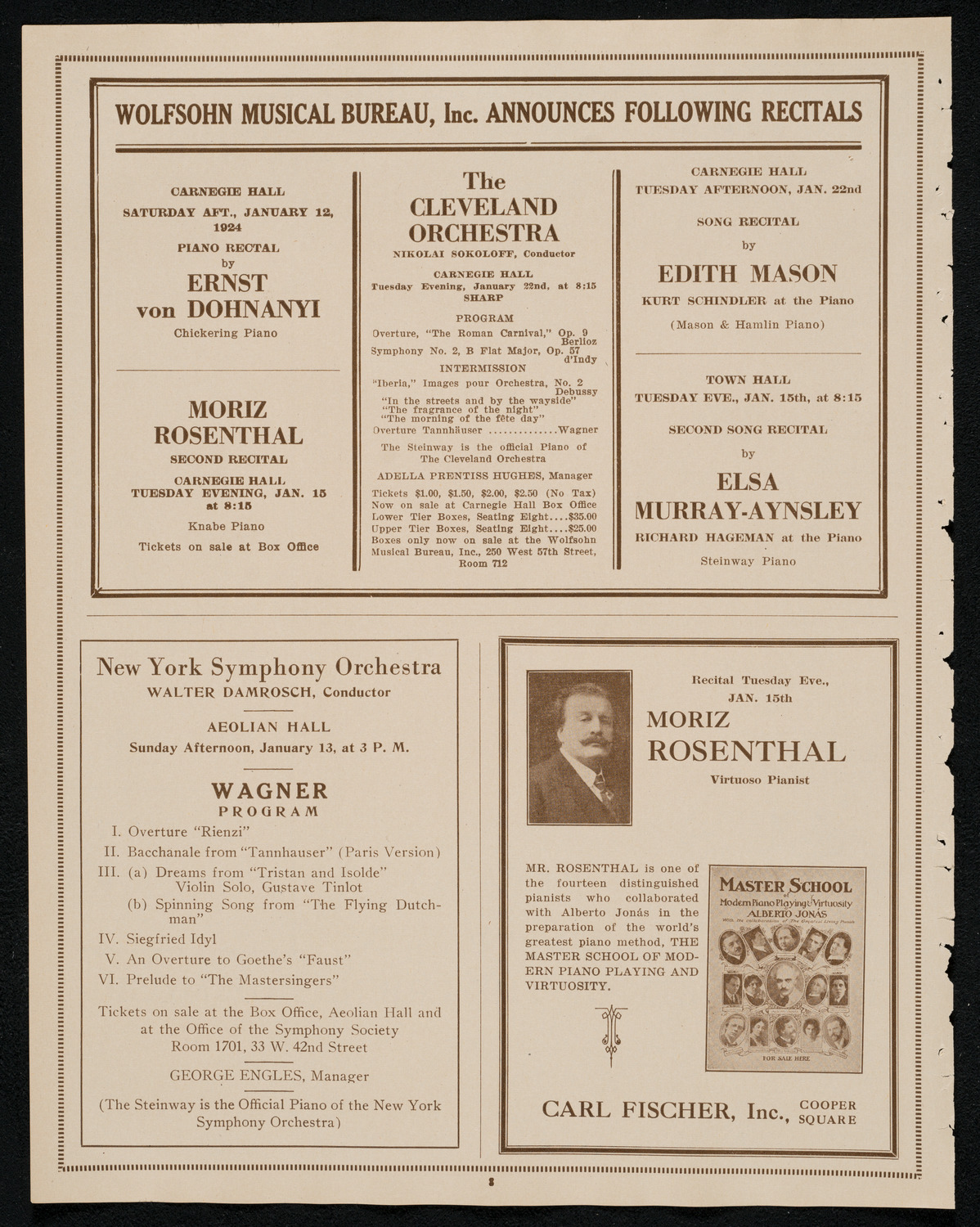 New York Philharmonic, January 11, 1924, program page 8