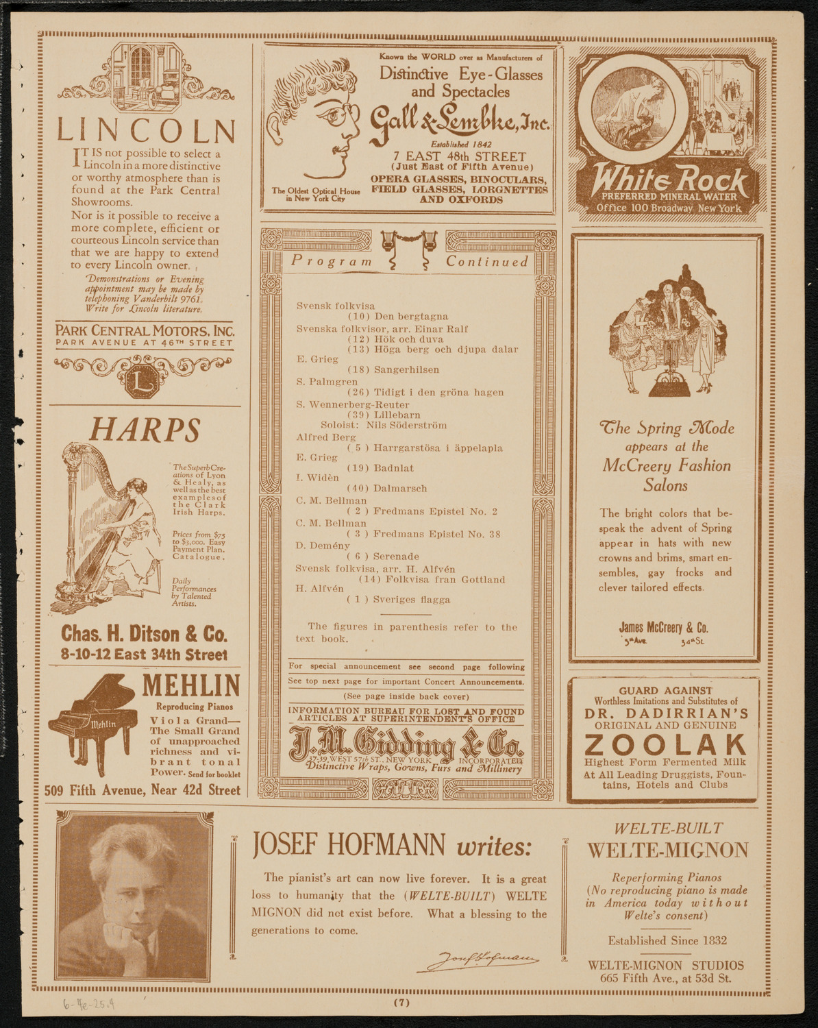 Stockholm University Singers, June 4, 1925, program page 7