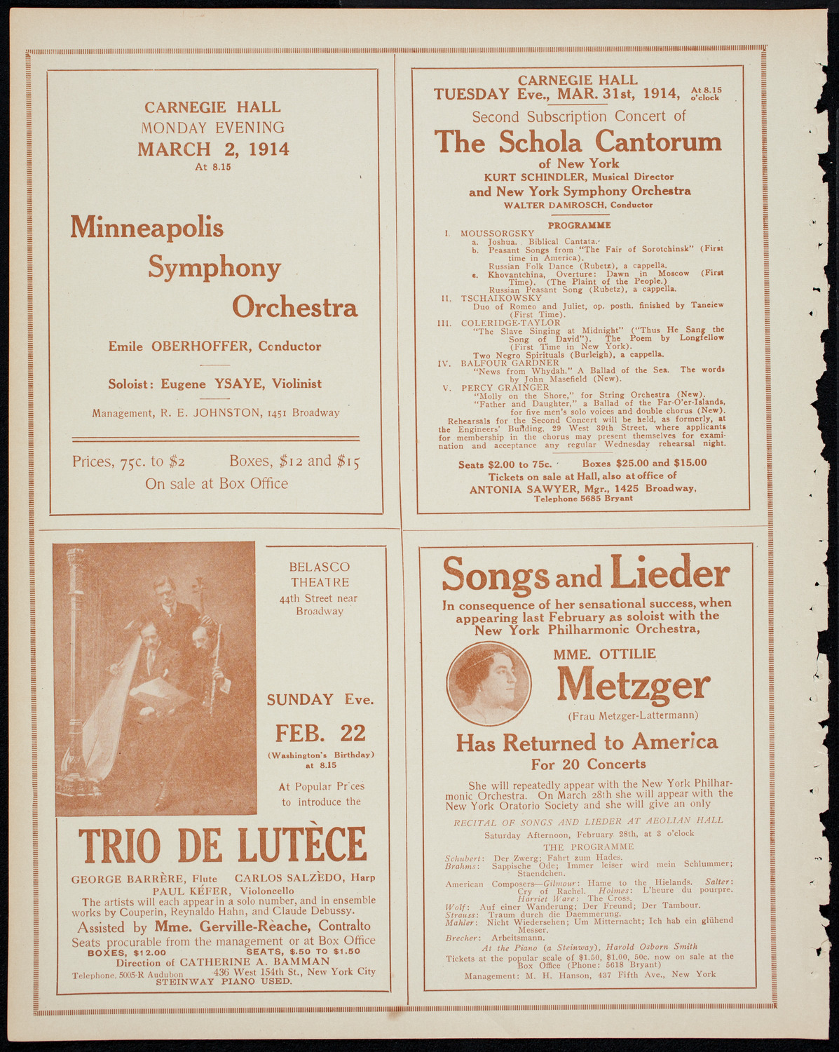 New York Philharmonic, February 22, 1914, program page 10