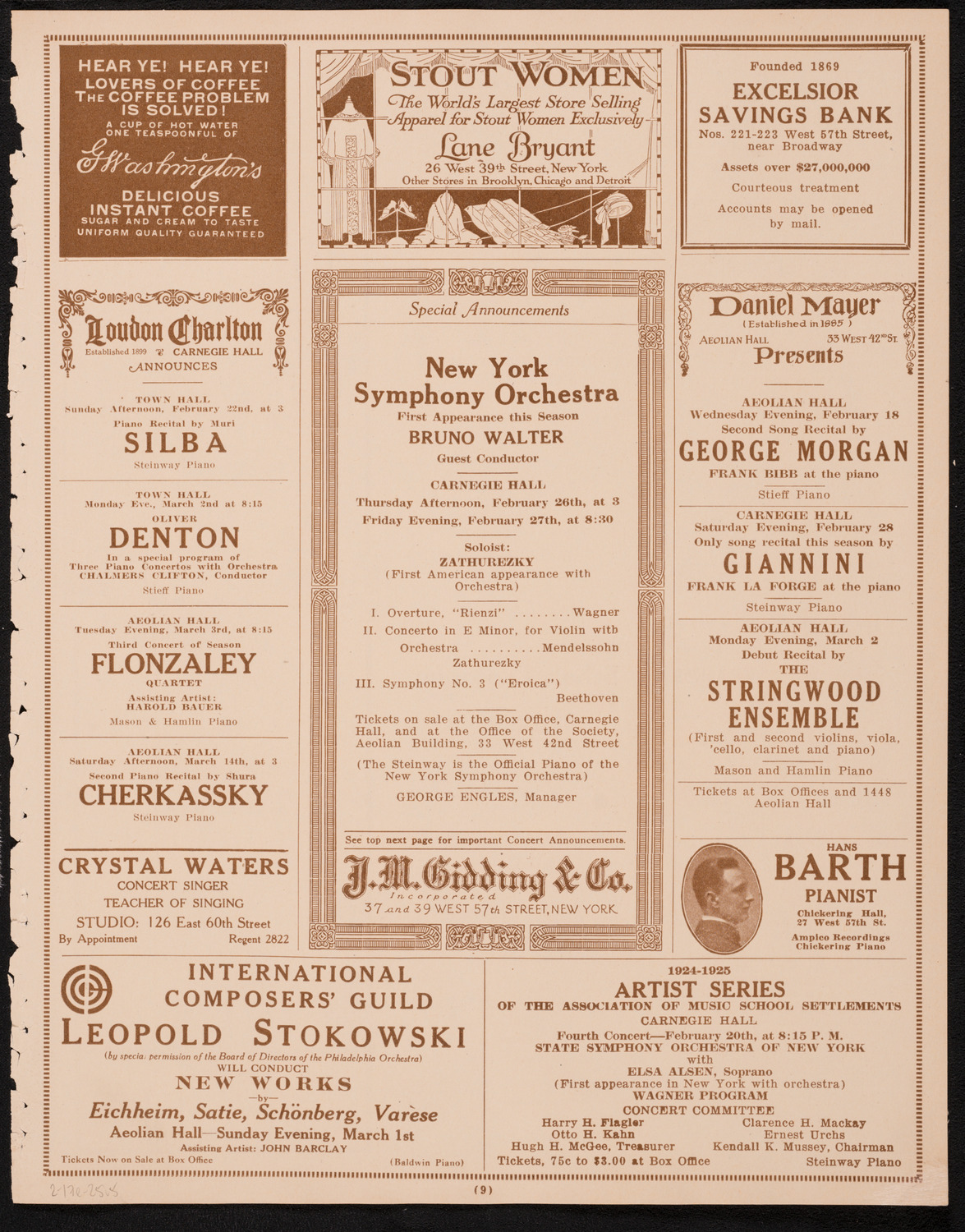 Philadelphia Orchestra, February 17, 1925, program page 9