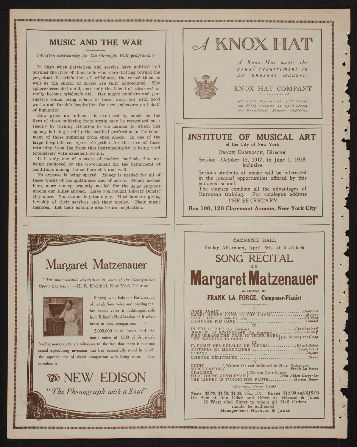 New Choral Society of New York, April 4, 1918, program page 2