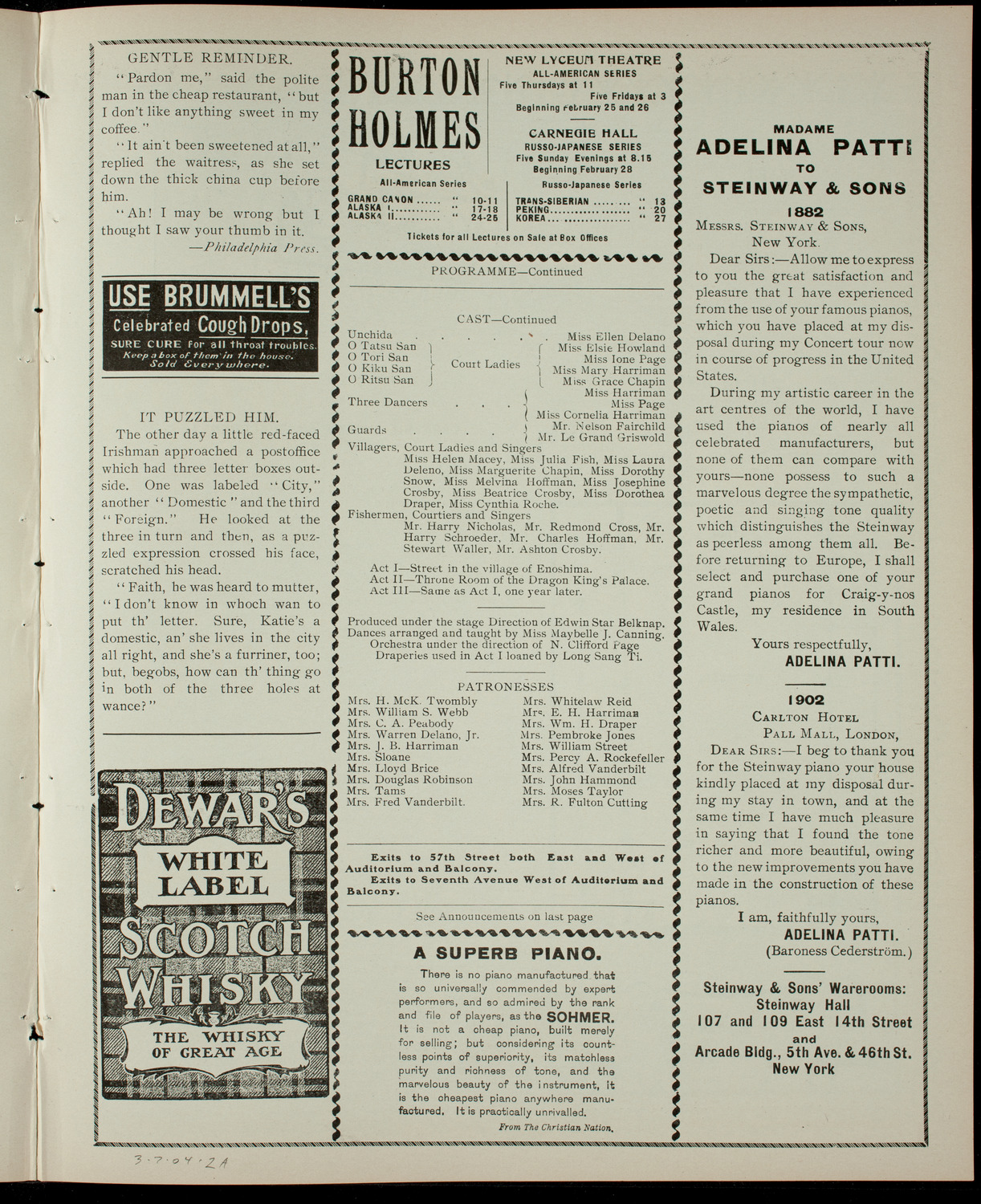 Annual Entertainment by The Junior League, March 7, 1904, program page 3