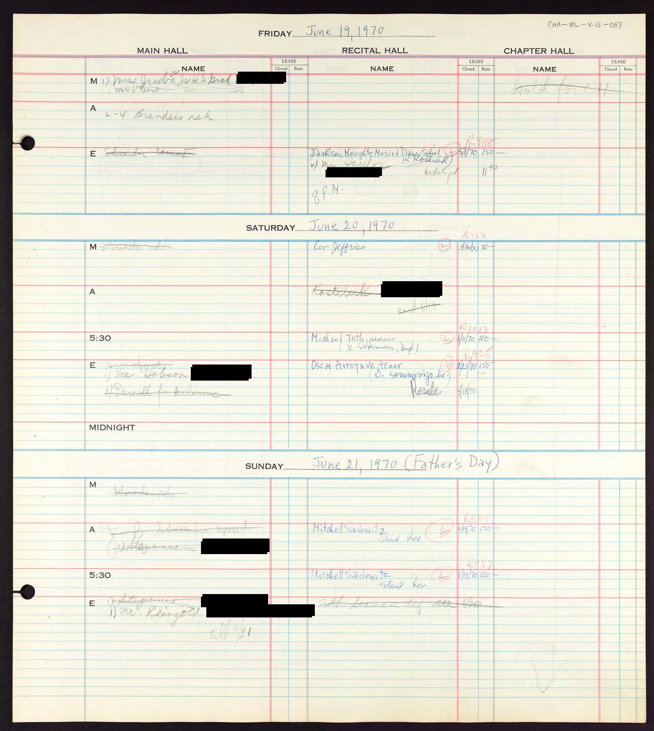 Carnegie Hall Booking Ledger, volume 15, page 87
