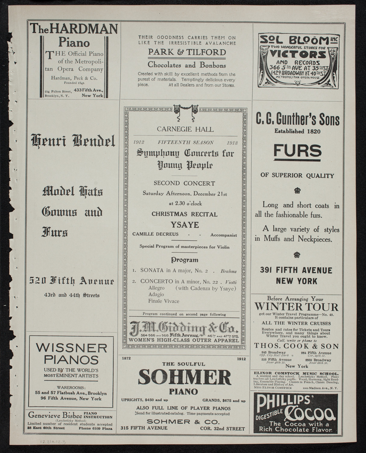 Symphony Concerts for Young People: Eugène Ysaÿe, Violin, December 21, 1912, program page 5