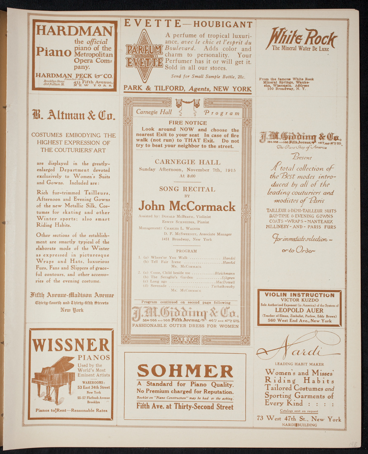 John McCormack, Tenor, November 7, 1915, program page 5