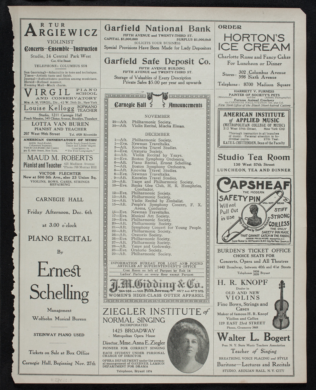 New York Philharmonic, November 28, 1912, program page 3